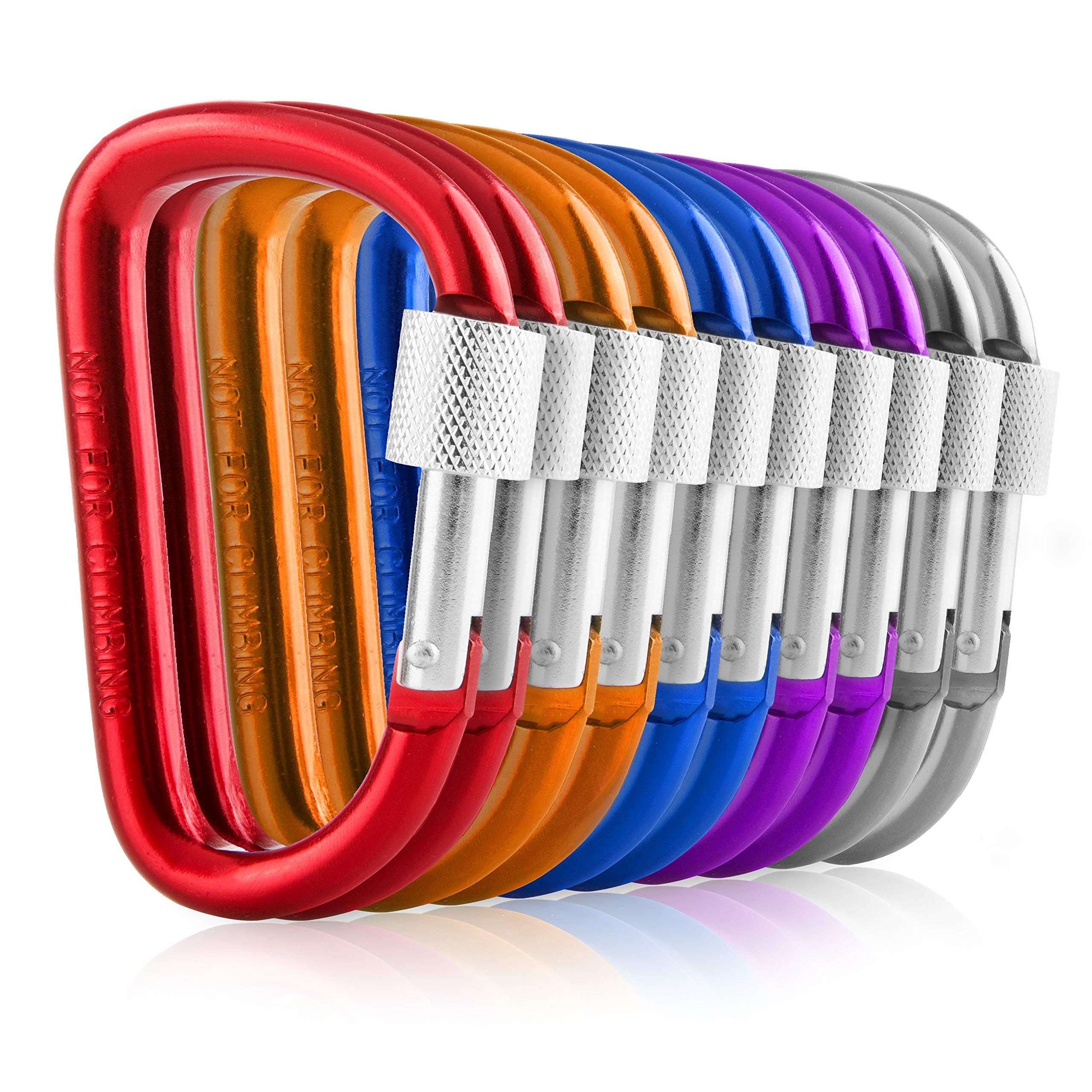 3 Inch Carabiner Clip with Screw Lock - 10 PCs Aluminum Locking Carabiner Clip, Multicolor (Red, Orange, Purple, Blue, White) D Ring for Backpack, Lightweight & Easy to Use, Cool for Camping & Hiking