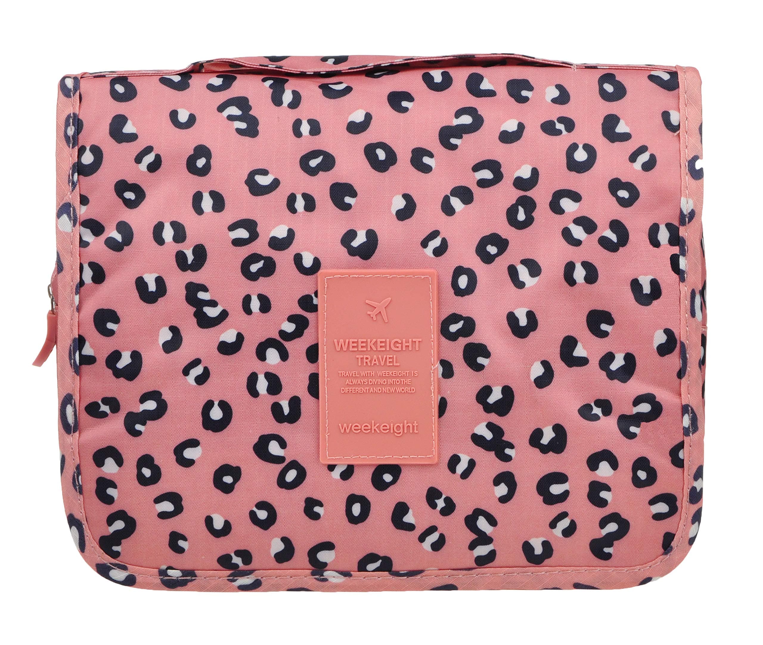 Cosmetic Makeup Bag Case Hanging Toiletry Bag Travel Organizer Travel Kit for Women Men Pink Leopard