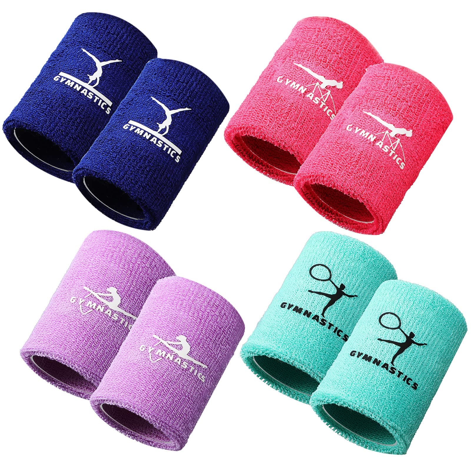 Gymnastics Wristbands for Grips, 4 Pairs Colorful Girls Polyester Cotton Wrist Bands Sweat Band, 3.15 x 3.94 Inches, Pink
