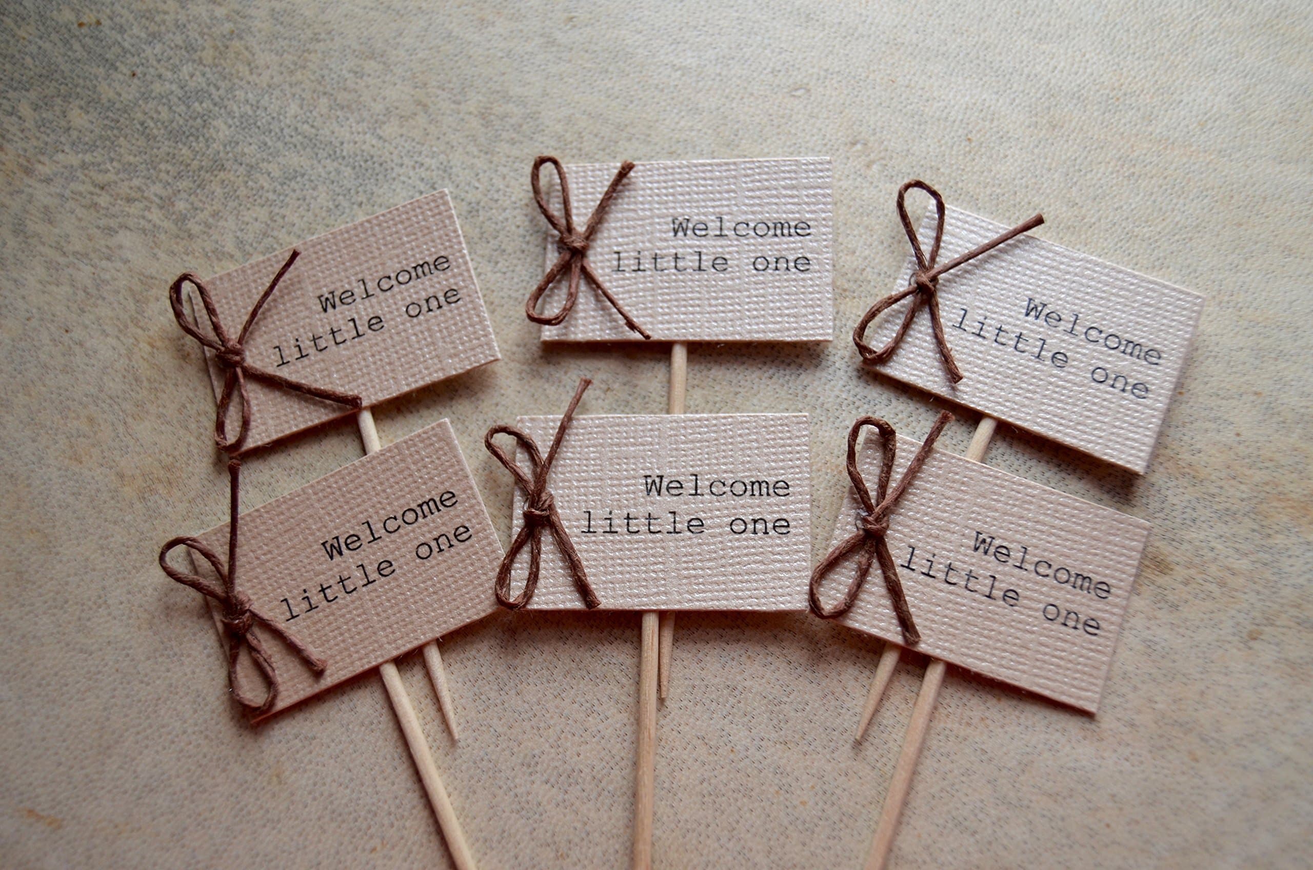 Welcome Little One Baby shower cupcake tags and toppers