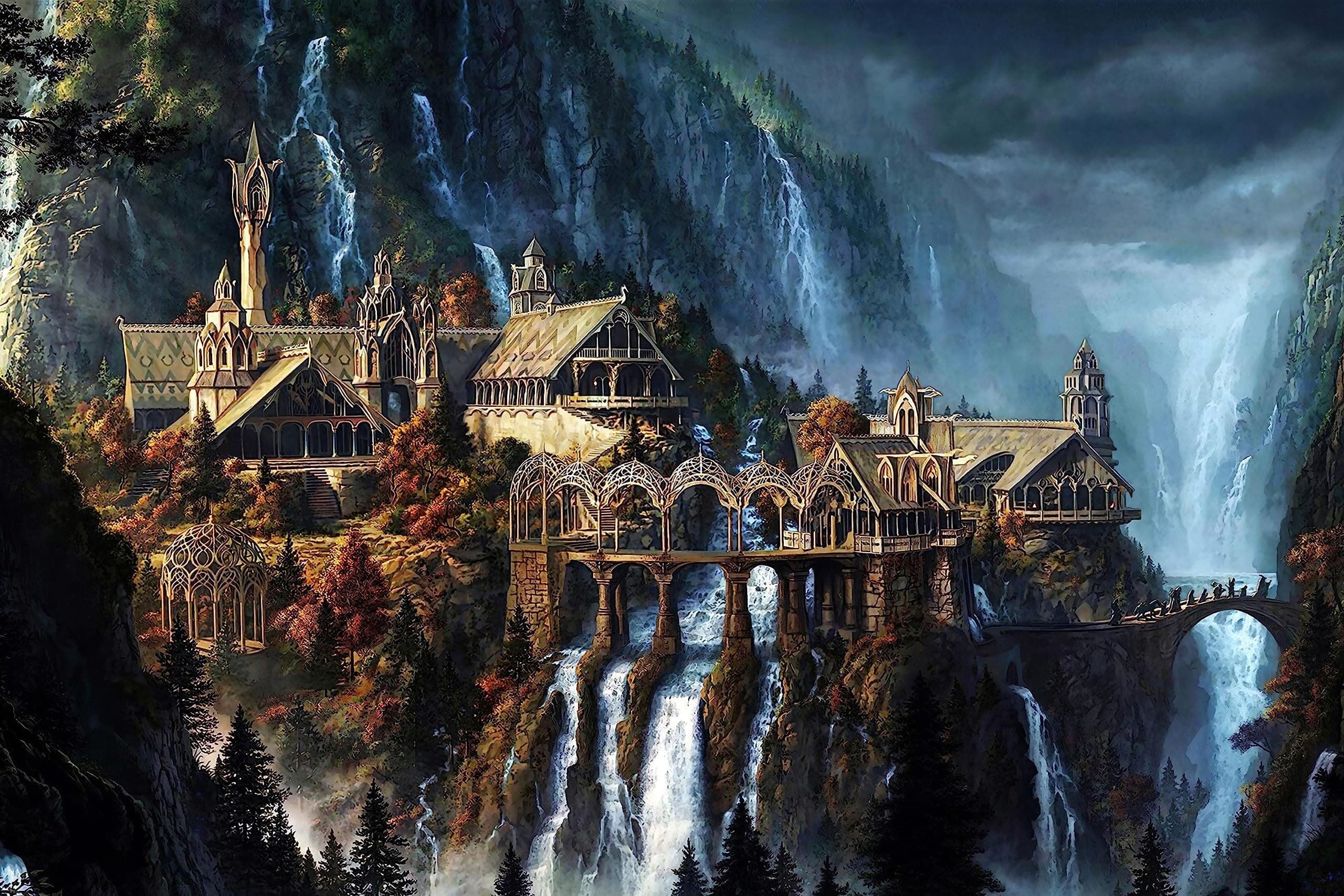 Lord of The Rings 1000 Piece Puzzle for Adults - Waterfall Town Artwork Jigsaw Family Game