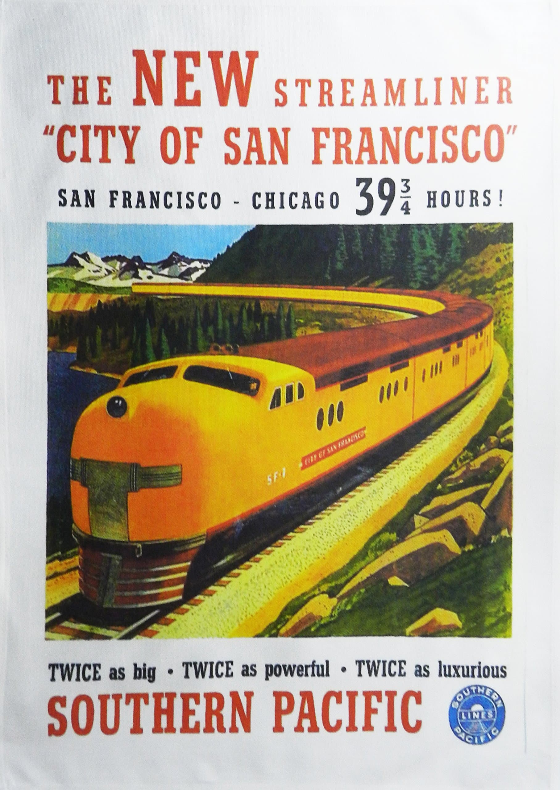 Half a DonkeySan Francisco - The Southern Pacific Train Line - Vintage Style Travel Poster Large Cotton Tea Towel