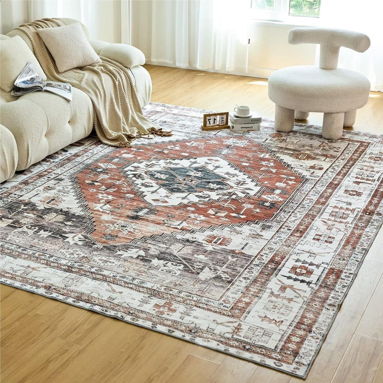 OIGAE Modern Abstract Area Rug 4x6 - Soft Durable Low-Pile Machine Washable Rug with Non-Slip Backing, Stain Resistant for Living Room, Bedroom, Dining Room, and High-Traffic Areas, Red