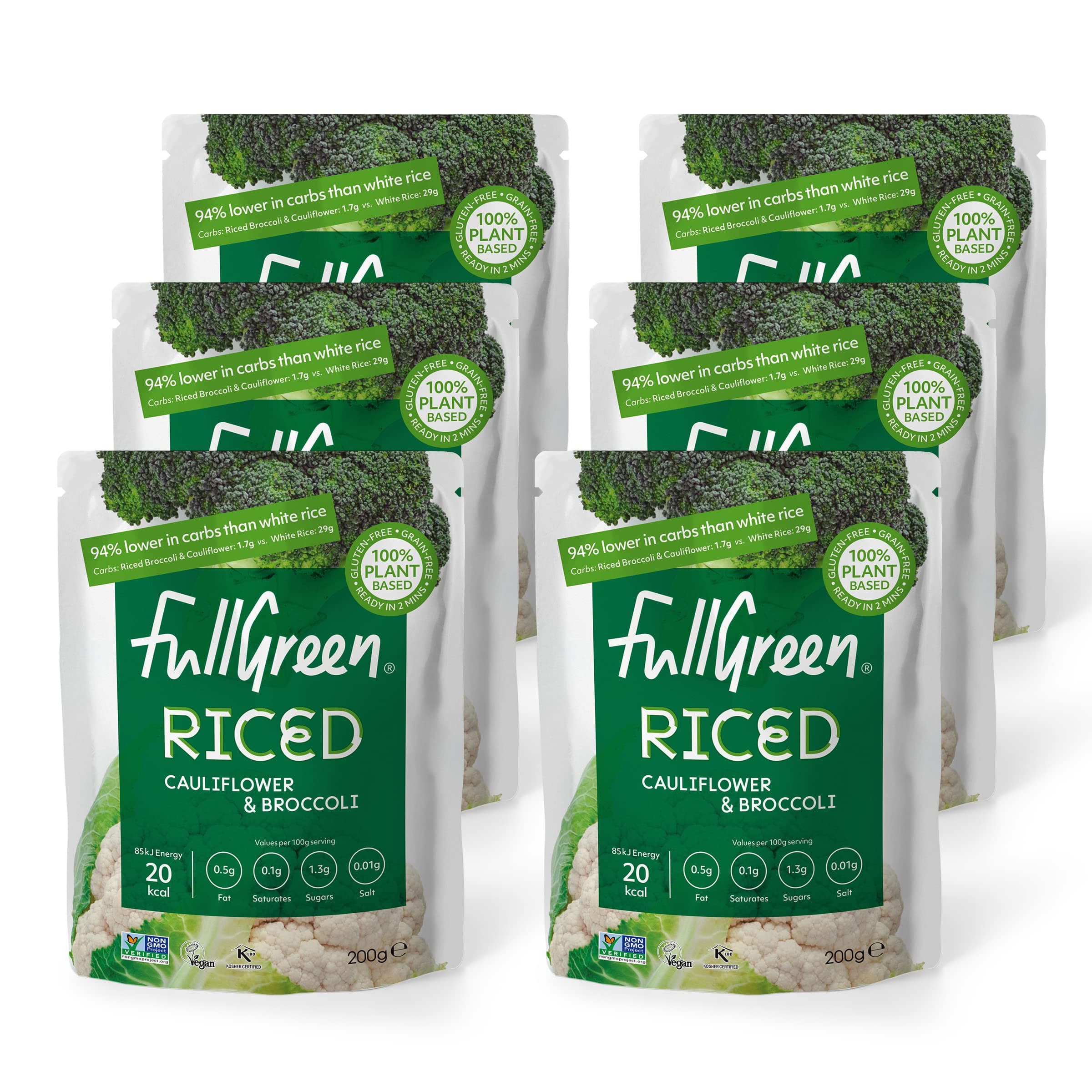 Fullgreen Cauliflower rice with Broccoli, 6 x 200 gm