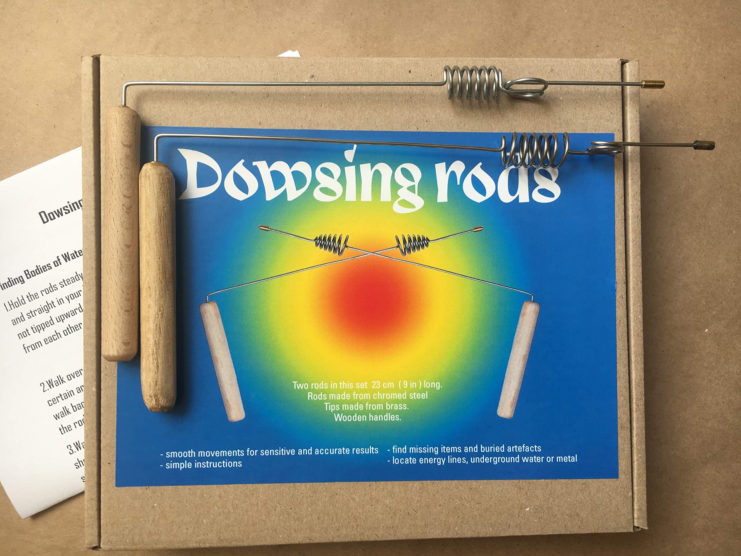 Set of 2 dowsing rods Wood Handles Double Resonator divining Spirit Hunters Steel 23 cm (9 in)