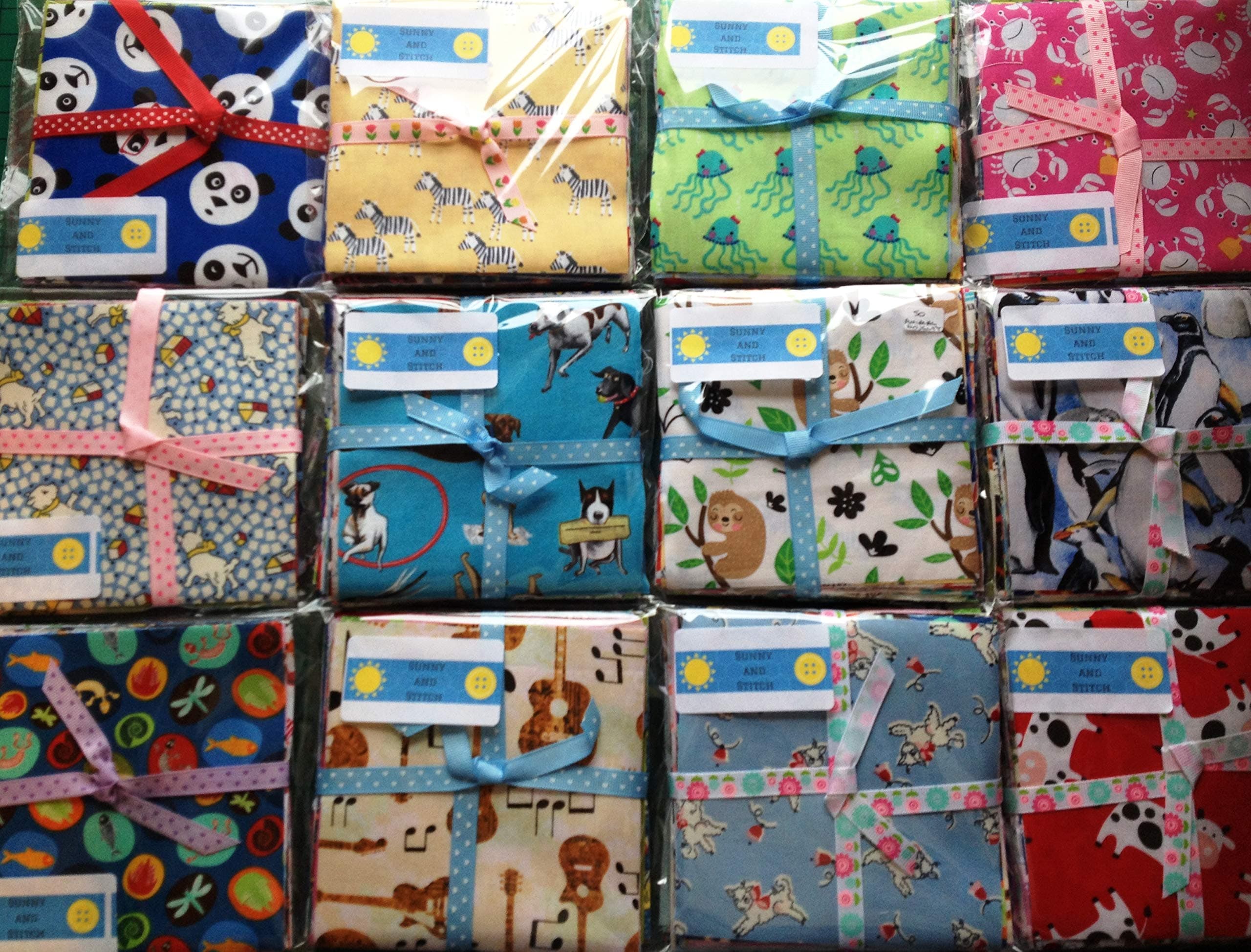 Sunny and Stitch Patchwork Charm Pack 50 x 5 Cotton Fabric Squares Baby Child Novelty Animal Quilting Sewing Crafts I Spy Quilt