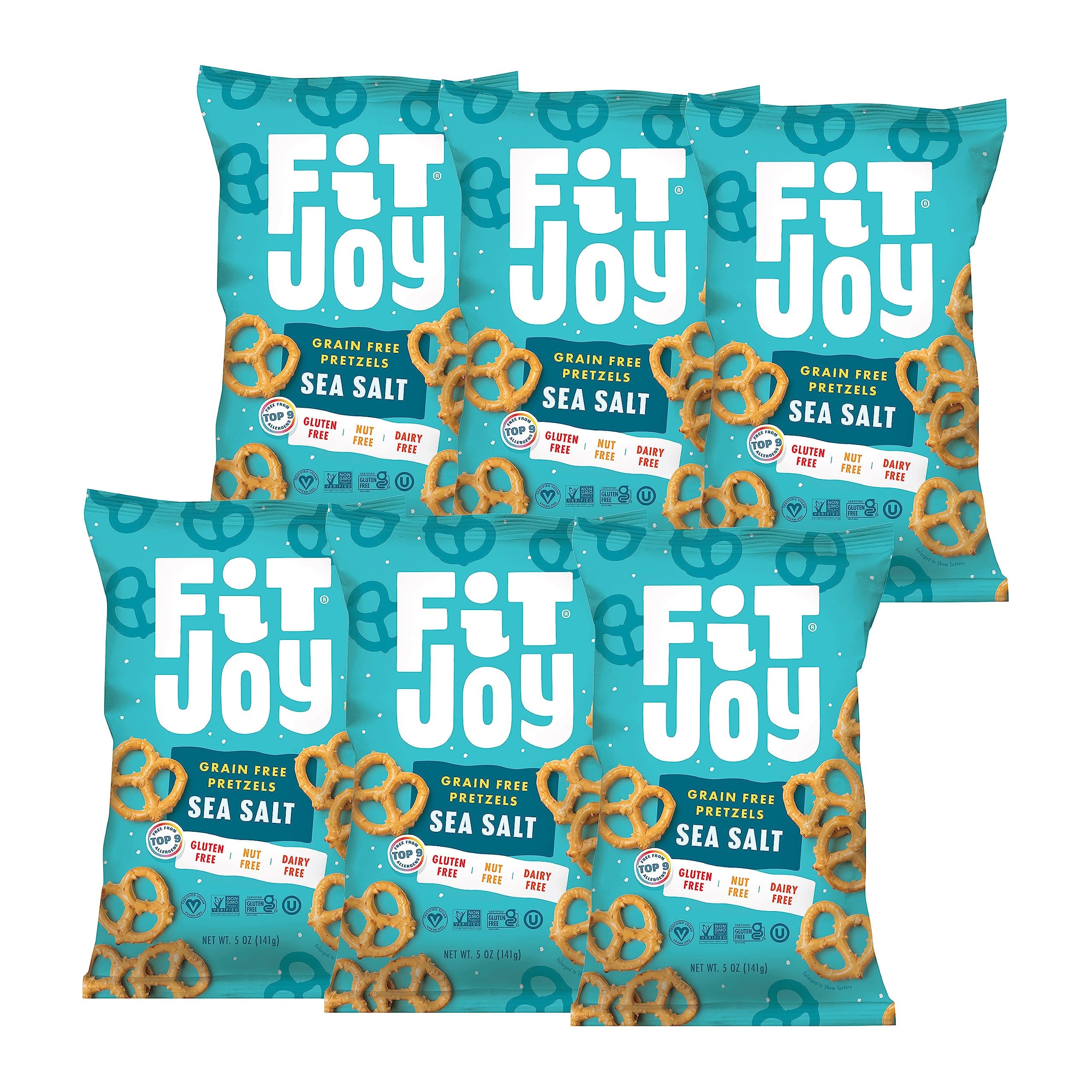 Sea Salt Pretzels (Pack of 6, 5 Oz) - Dairy, Nut & Gluten Free Snacks - Grain Free Cassava Root & Chickpea Flour Vegan Pretzel Twists - Classic Snack Pretzels for Moms, Children and More