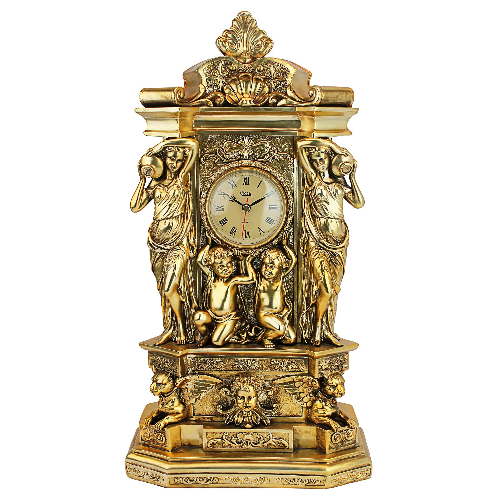 Design Toscano Chateau Chambord Mantel Clock, 20 Inch, Polyresin, Gold