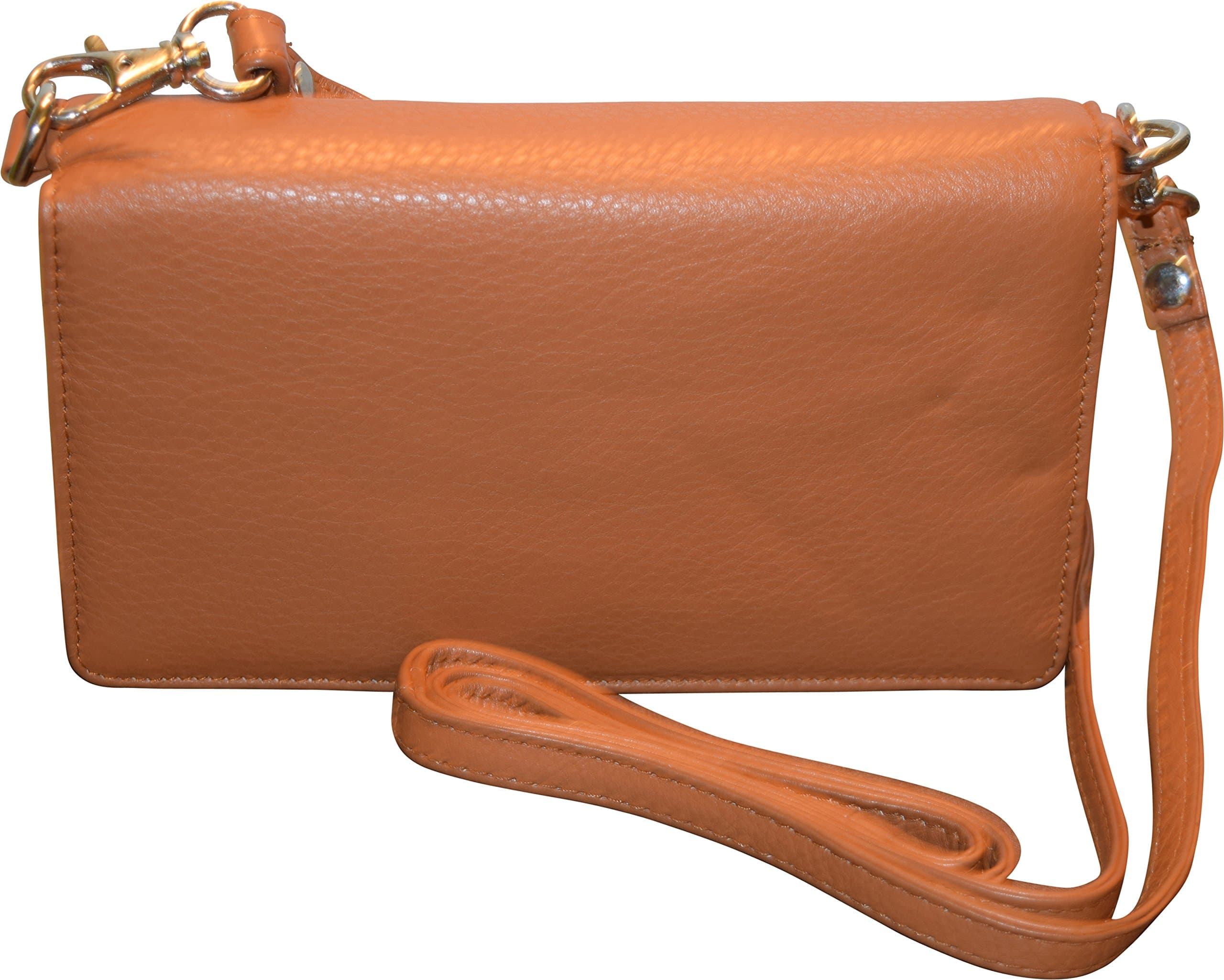 Pielino Women's Genuine Leather Smart Phone Crossbody Wallet With Shoulder Strap (Camel)