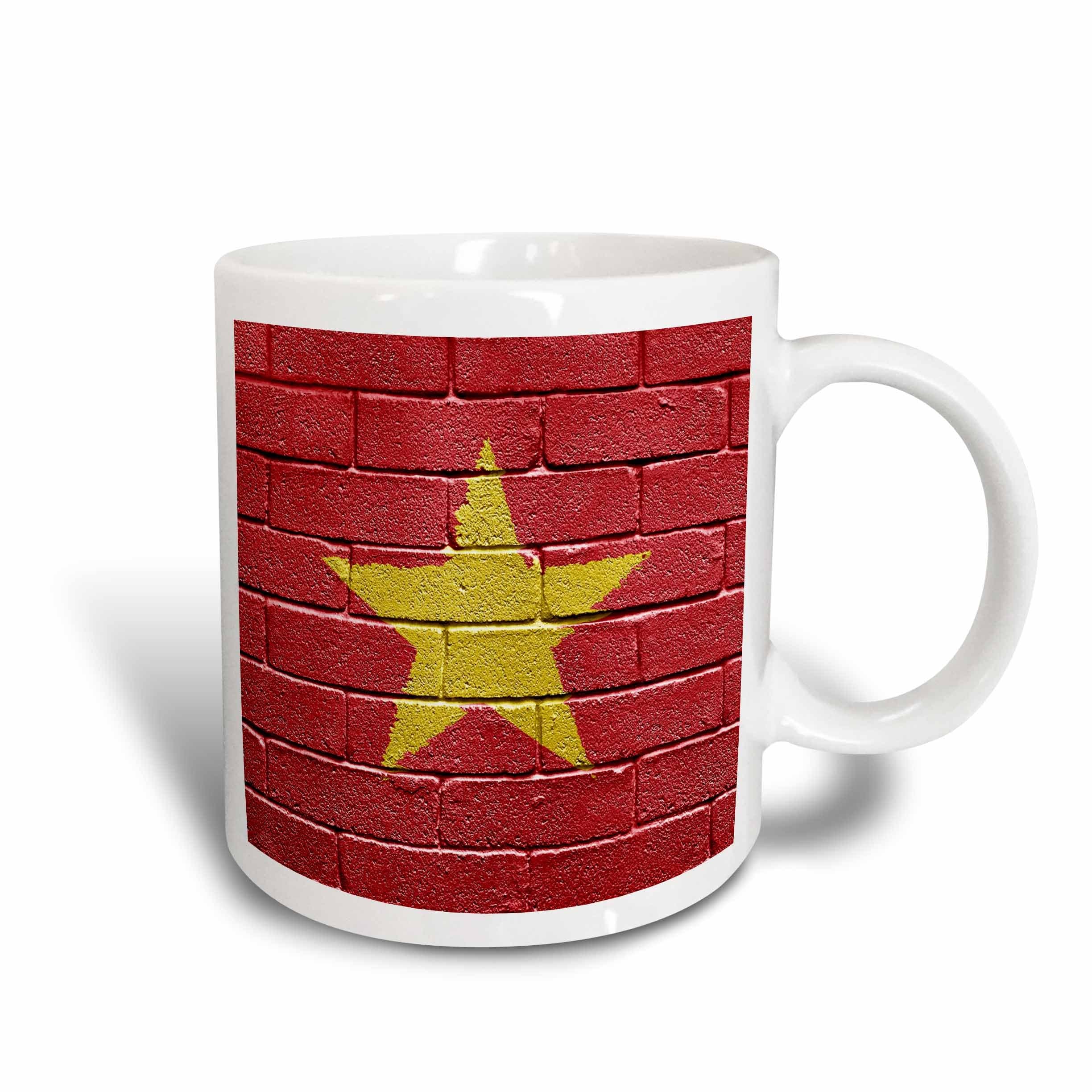 3dRose mug_157012_2 National Flag of Vietnam Painted Onto a Brick Wall Vietnamese Ceramic Mug, 15-Ounce