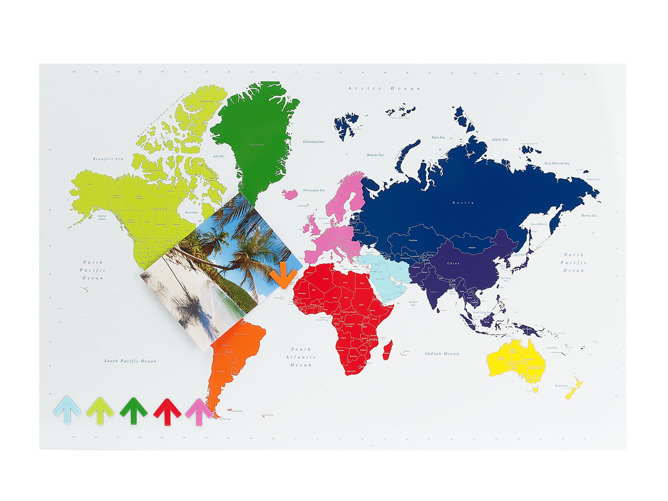 World Map Magnetic Memo Board, Multicolored