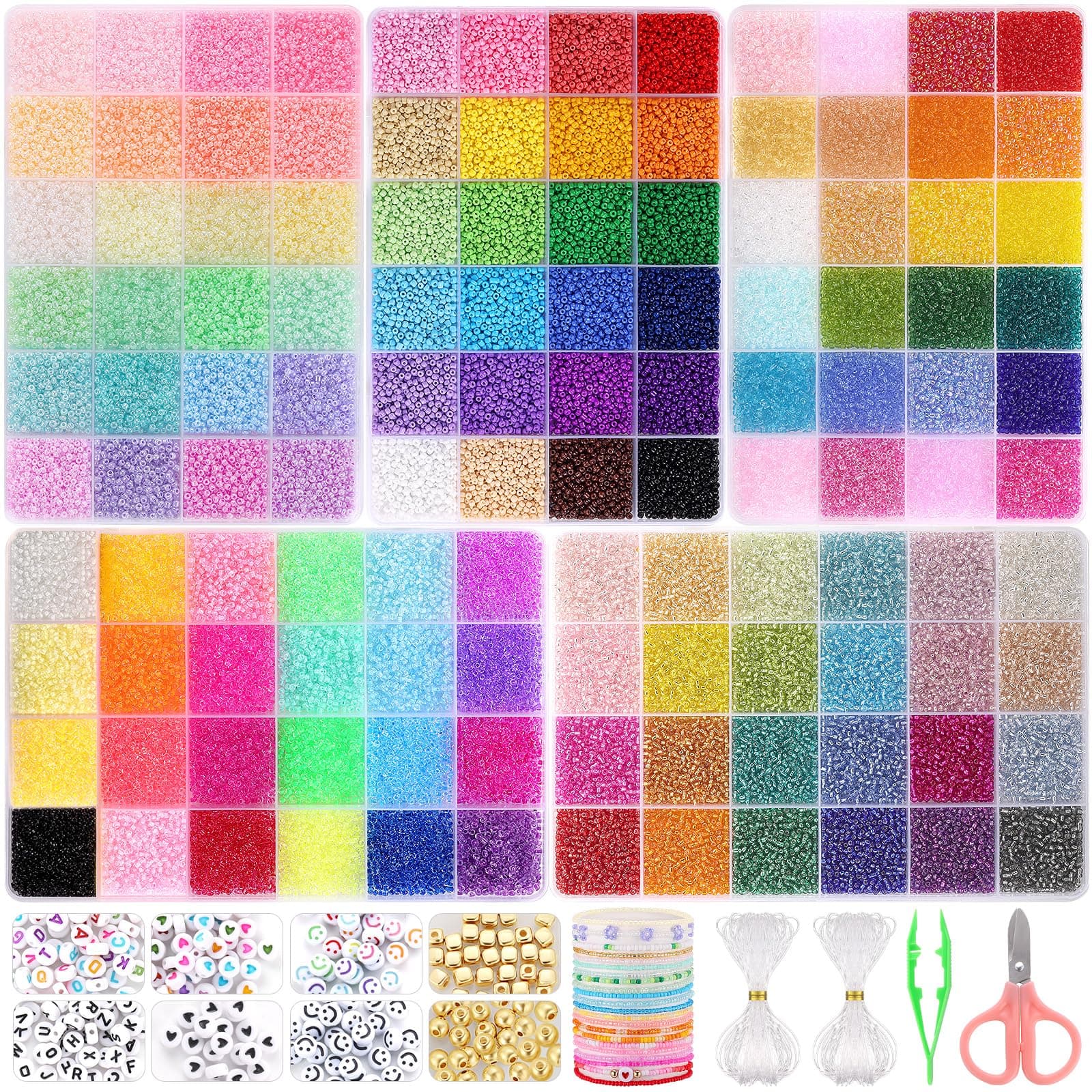 Funtopia61000pcs 120 Colors 2mm Round Glass, Plastic Seed Beads for Jewelry Making, DIY Craft