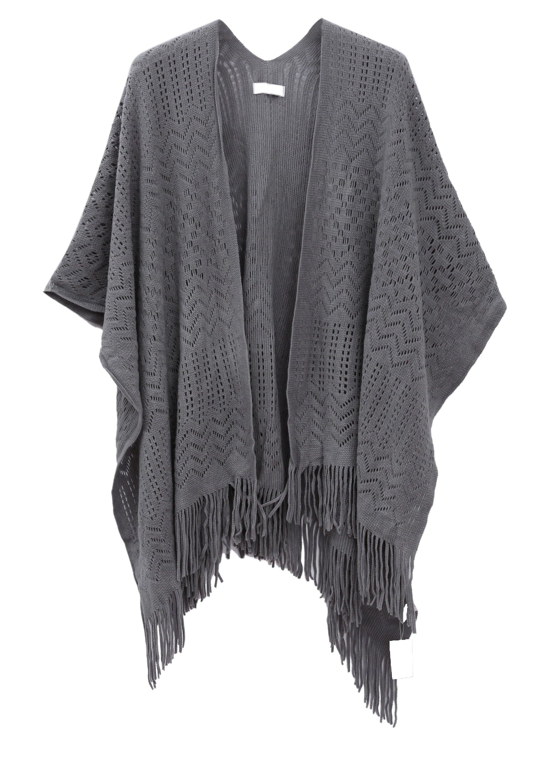soul young Knit Shawl Wrap for Women - Ladies Fringe Knitted Poncho Blanket Cardigan Cape(One Size,Grey)