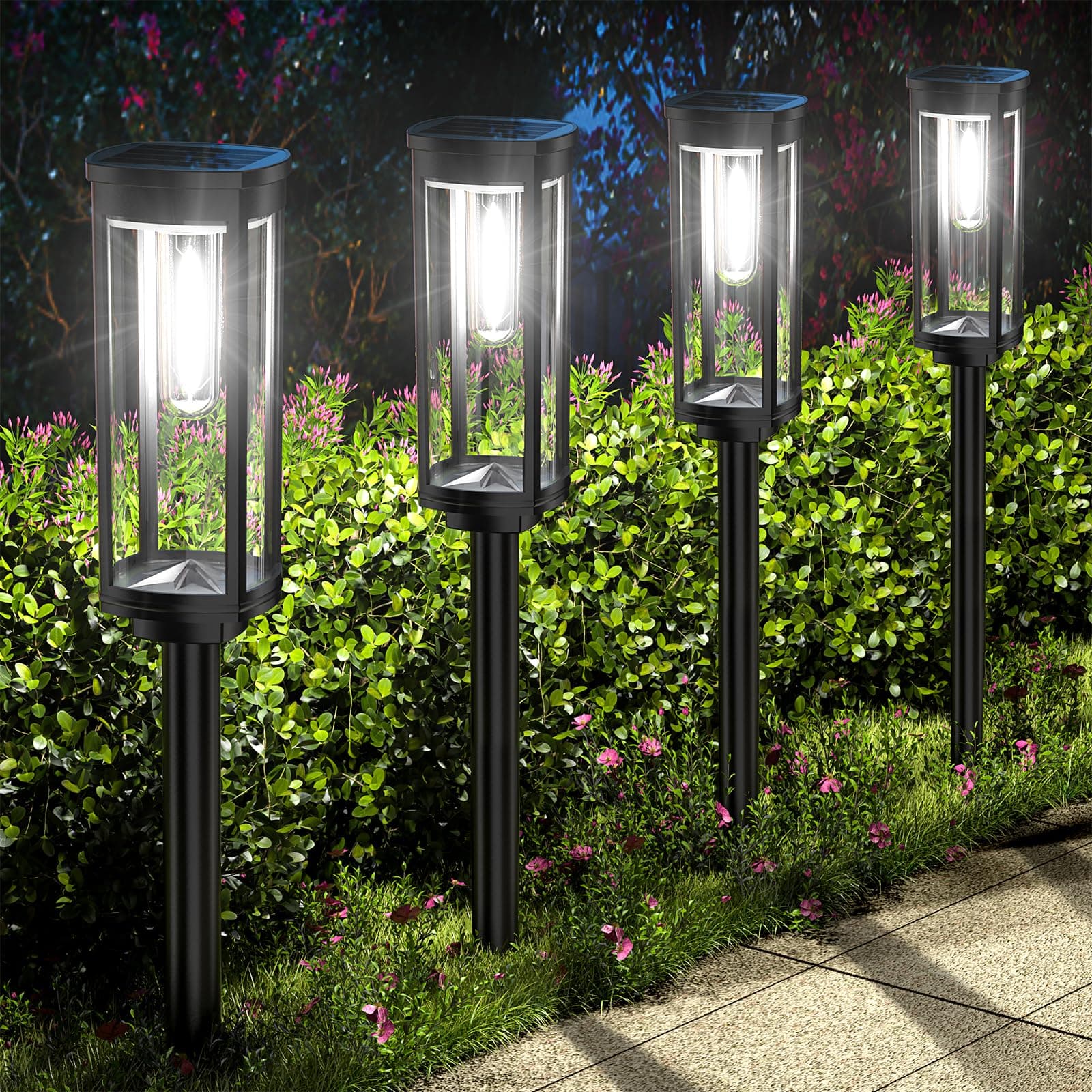 NEWMESSI 8 Pack Solar Pathway Lights Outdoor, Modern Super Brightness Solar LED Path Lights, IP65 Waterproof Garden Lights Solar Powered Landscape Lights for Outside Yard Garden Driveway Walkway Decor