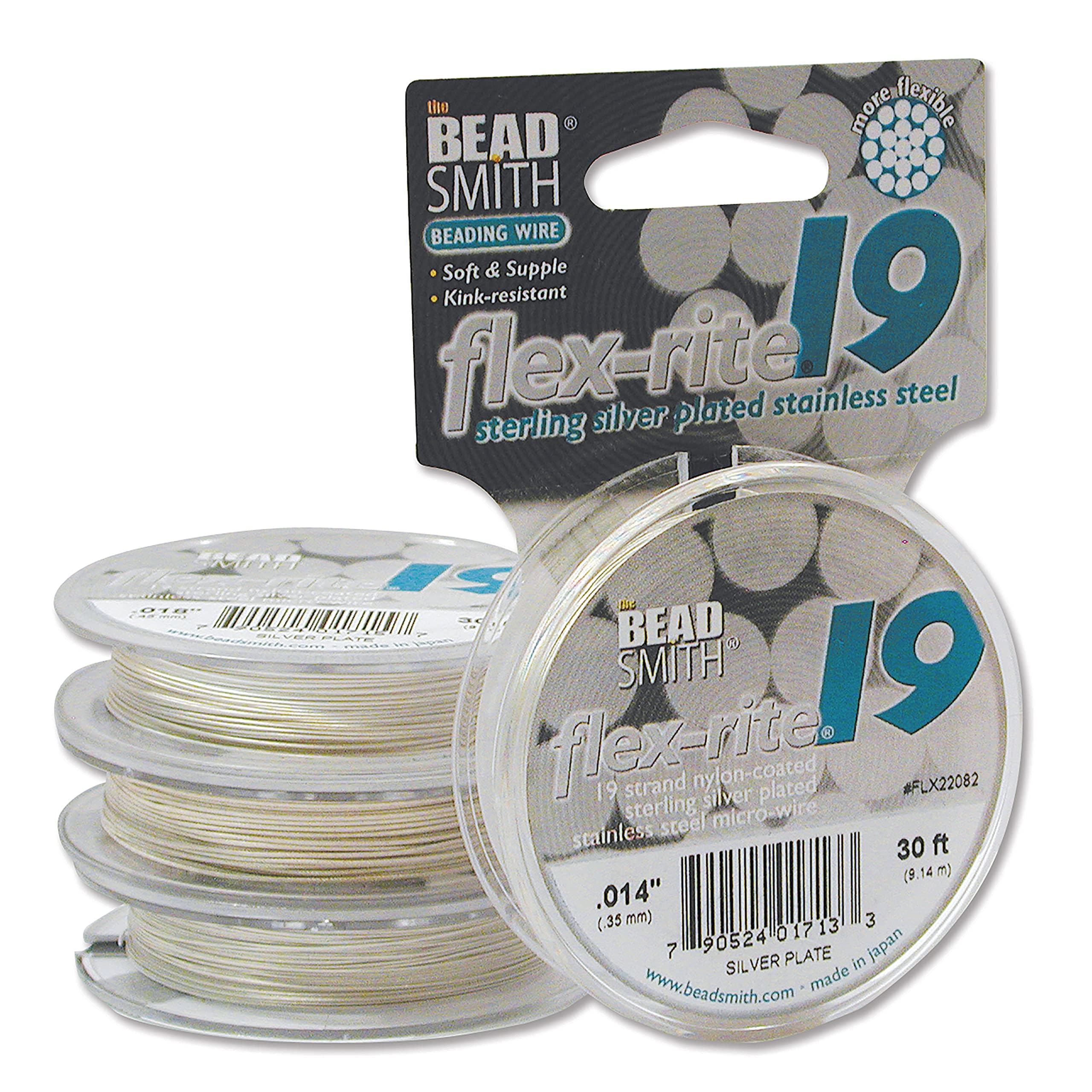 The BeadsmithFlex-Rite 19 Strand Nylon Coated, Stainless-Steel Beading Wire, Jewelry Making Supply (.014 Dia, Silver - 30 Ft)