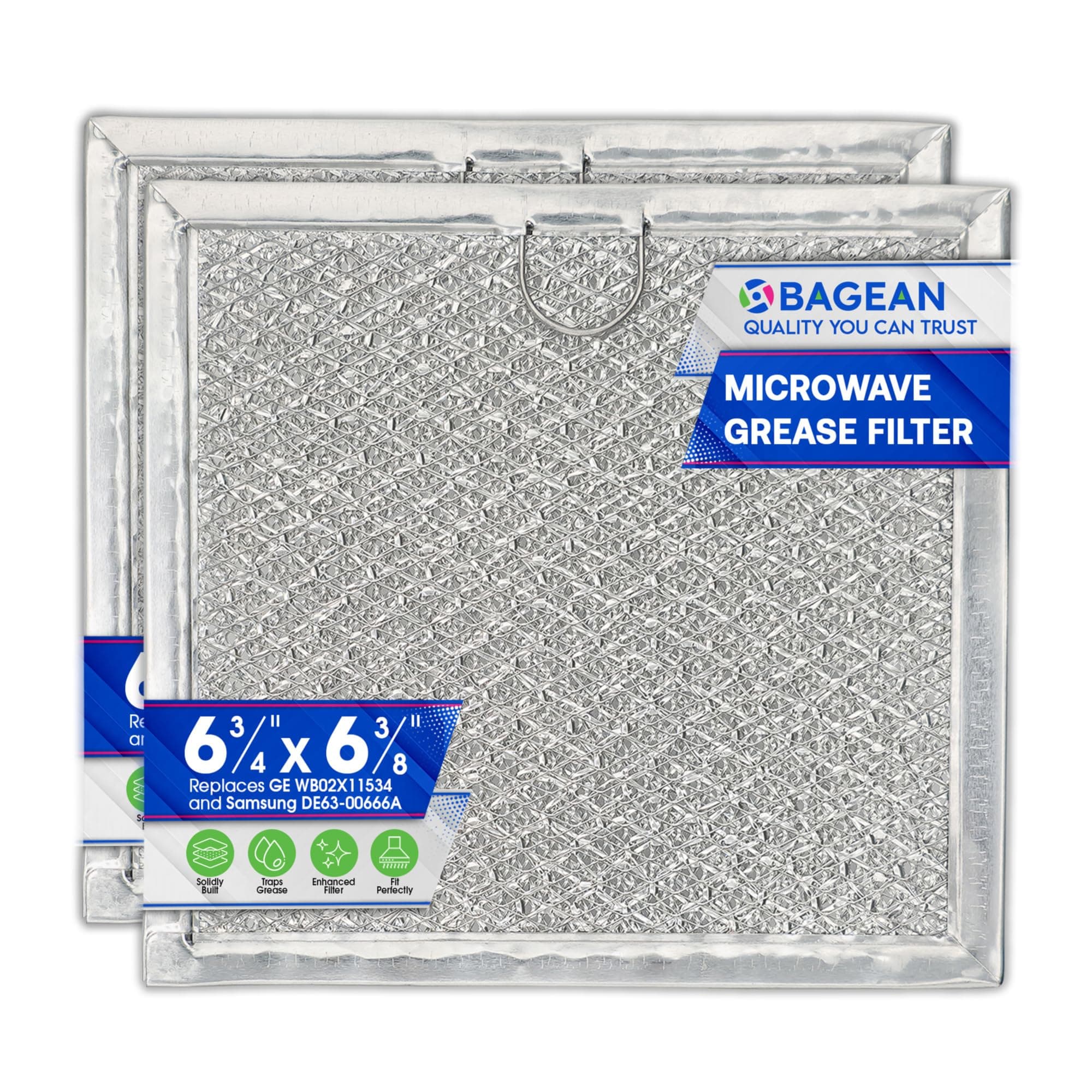 Microwave Filter replacement 6.81" x 6.34" Fits GE WB02X11534 Samsung DE63-00666A Microwave Grease Filter - Freshens and Filters Kitchen Air Entering the Over-the-Range Oven Stove Fan (2-Pack)