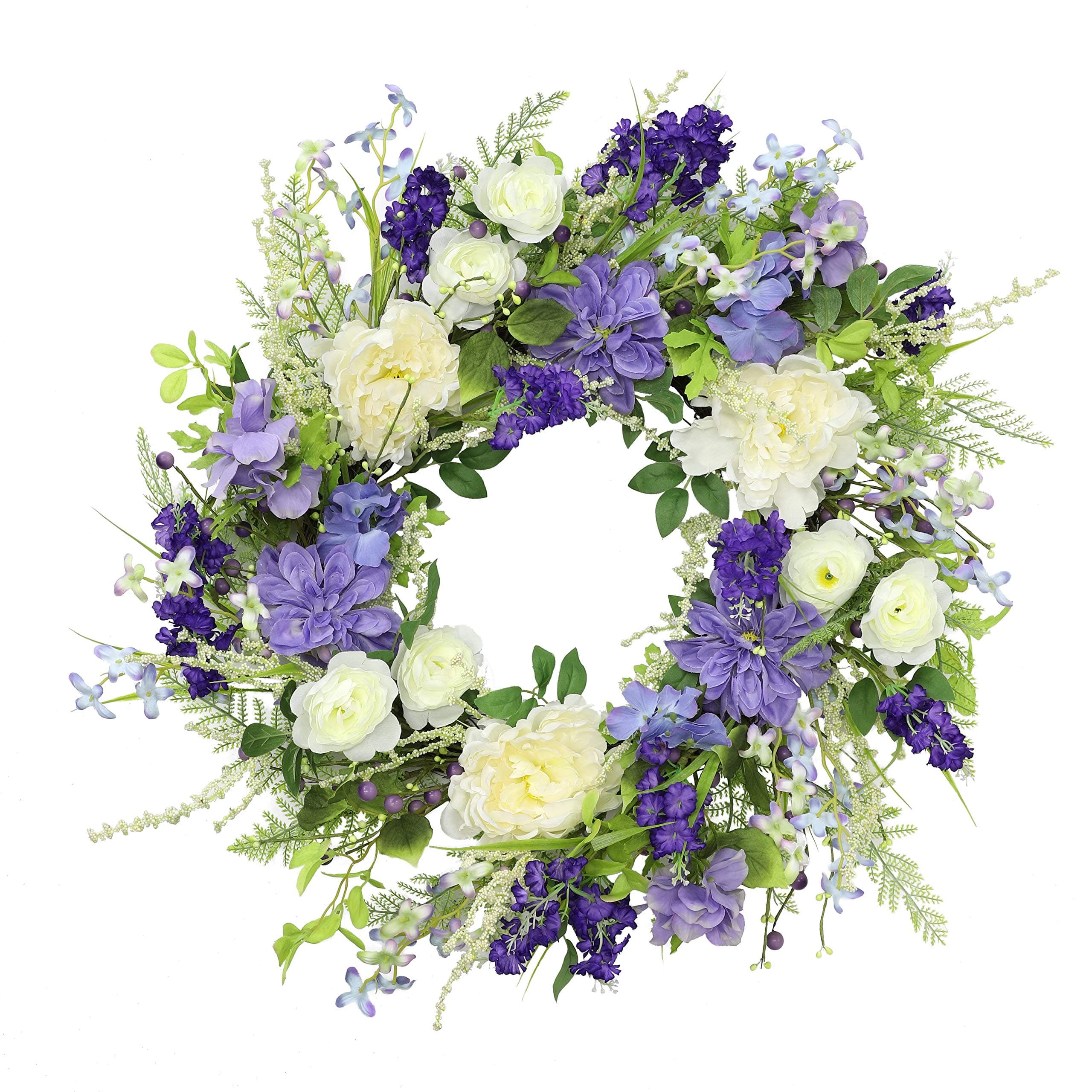 Puleo International24" Artificial White Rose and Lavender Floral Spring Wreath