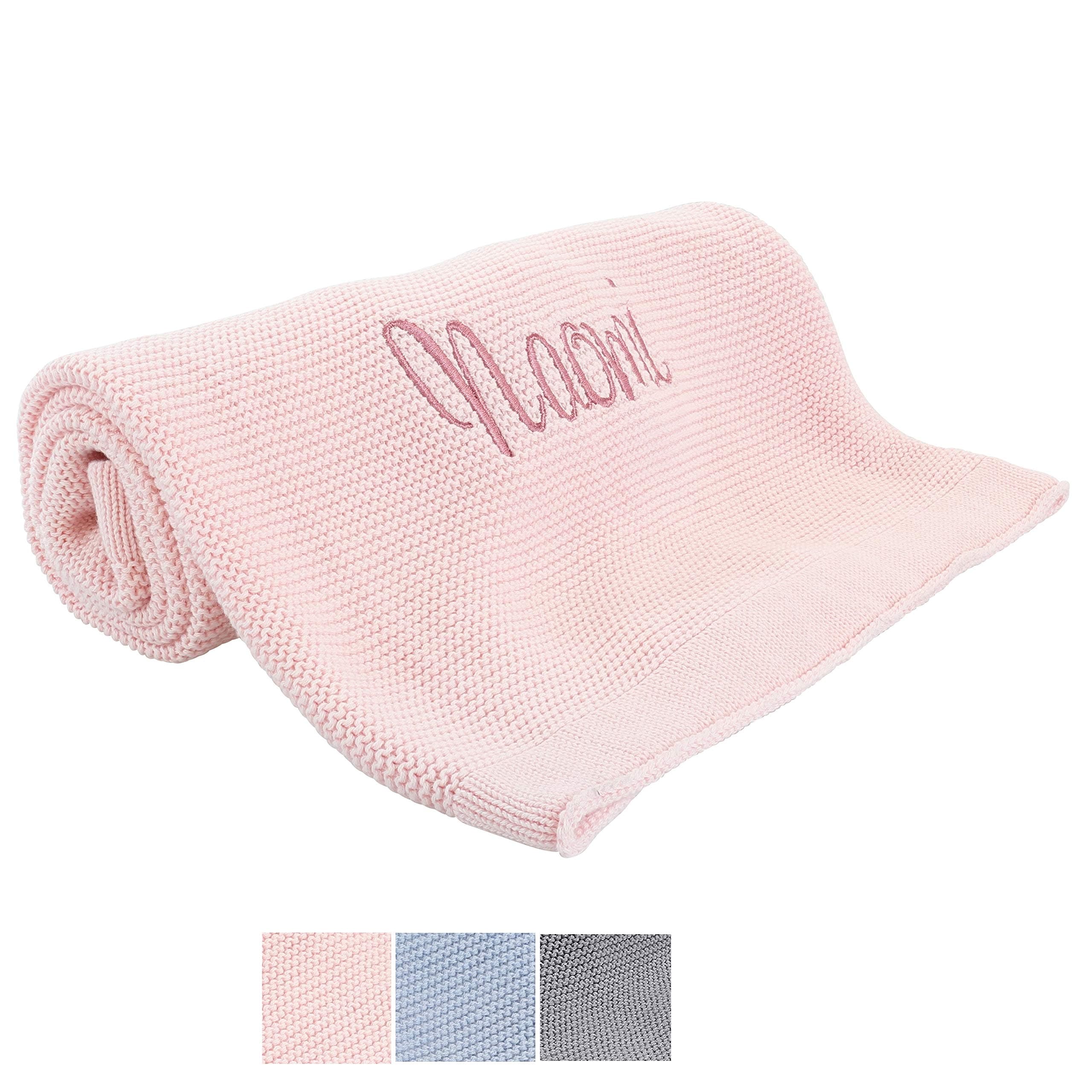 Berry Bebe Personalized Baby Blanket - Custom Monogrammed Blanket for Newborn Girl, Pink Knit Cotton All Year Round