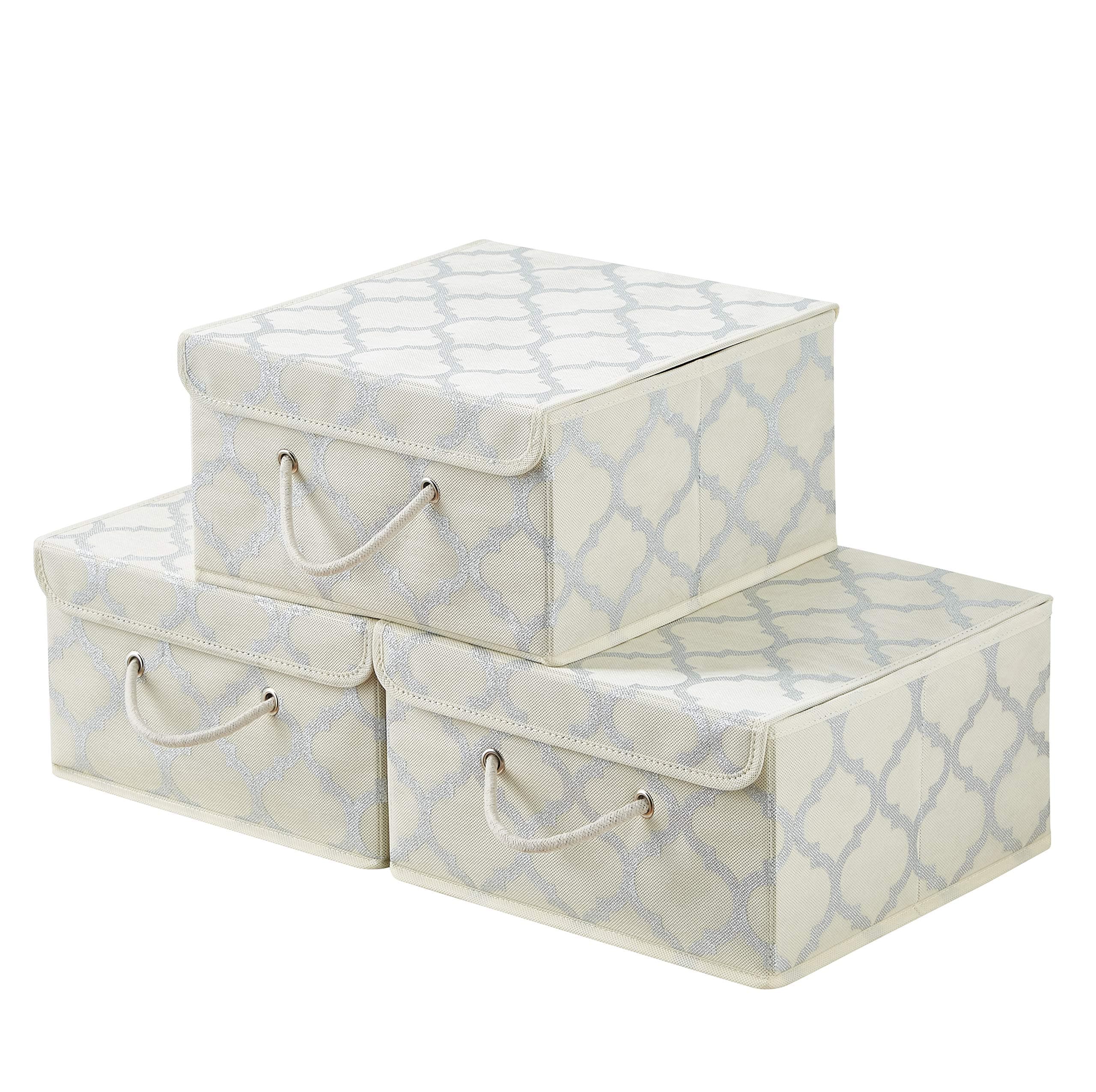 Magenta Magpie SILVER SWAN Premium Storage Box with Lid Suitable for Clothes-Accessories-Wardrobe-Bedroom-Office-Arts & Crafts-Personal Treasures-Pet Toys-etc. (30 x 30 x 16 cm pack of 3)