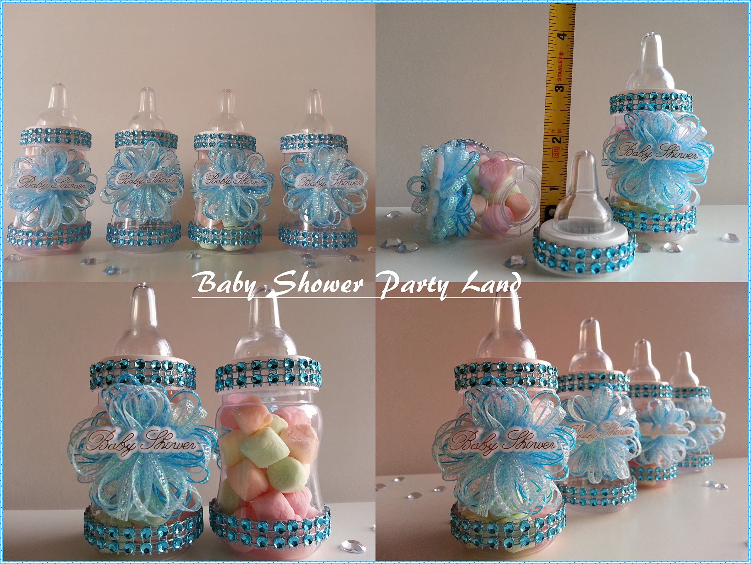 12 Blue Fillable Bottles for Baby Shower Favors Prizes or Games Boy Decorations