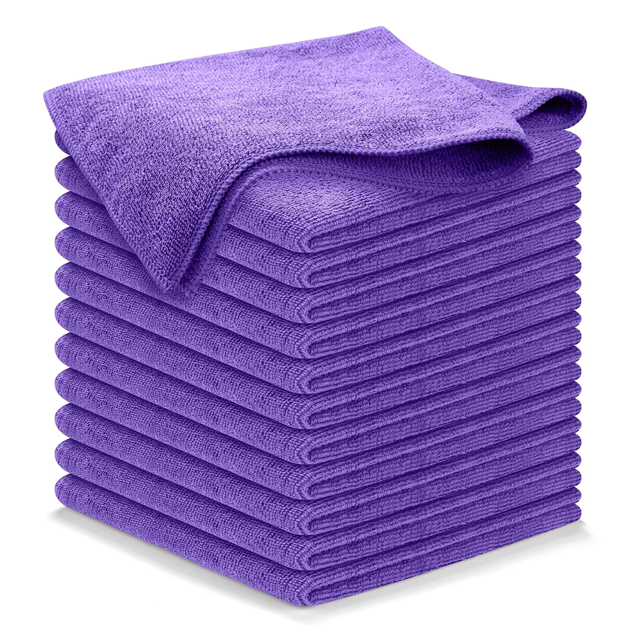 USANOOKS Microfiber Cleaning Cloth - Purple - 12Pcs (12.5x12.5 inch) High Performance - 1200 Washes, Ultra Absorbent Car Towel Traps Grime & Liquid for Streak-Free Mirror Shine - Car Washing Cloth