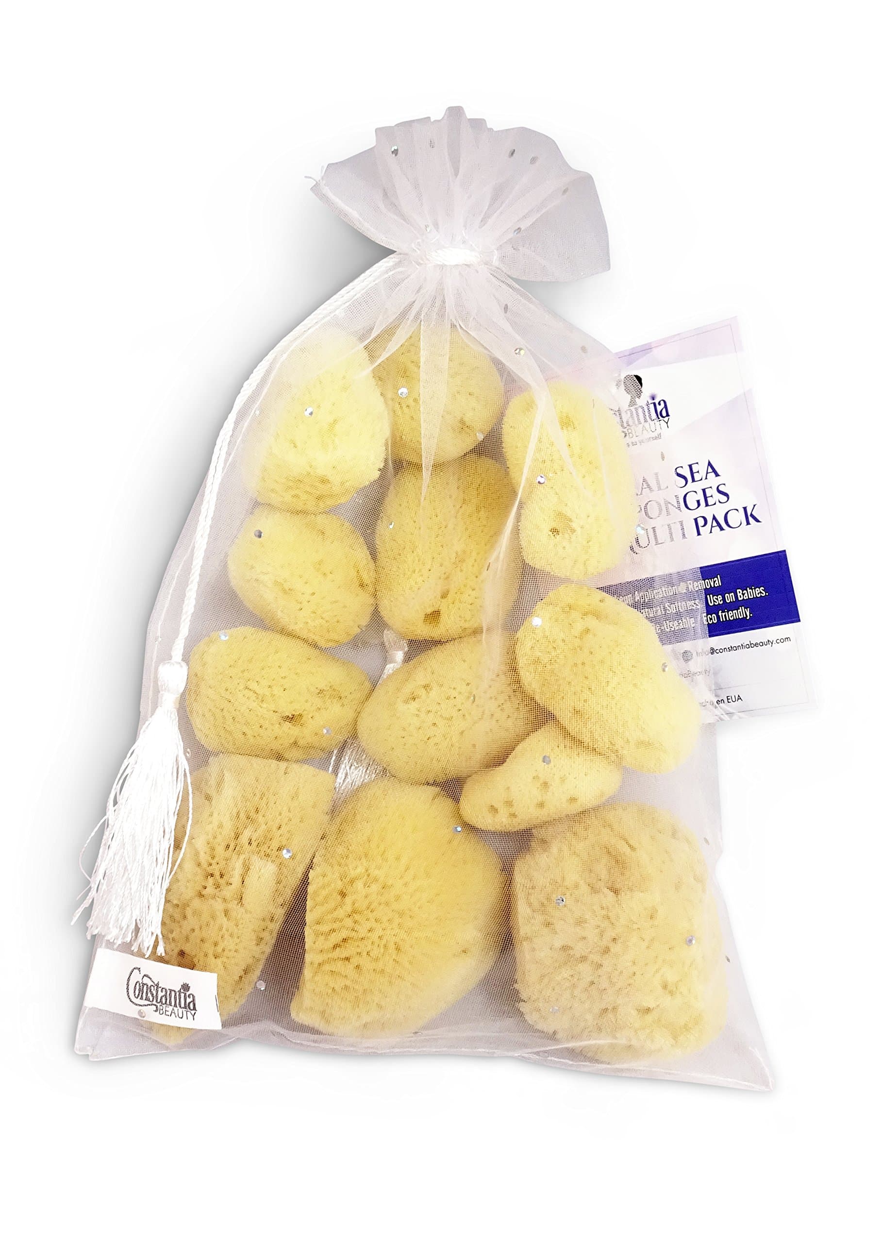 Constantia Beauty® Natural Sea Silk Sponges 12pack, like Cotton Balls, for Cosmetic Use, Makeup Application Blending & Removal, Face & Eye Cleaning, Size 9pc x1.5"-2.5" 3pc x 2.5"-3" Luxury Gift Bag