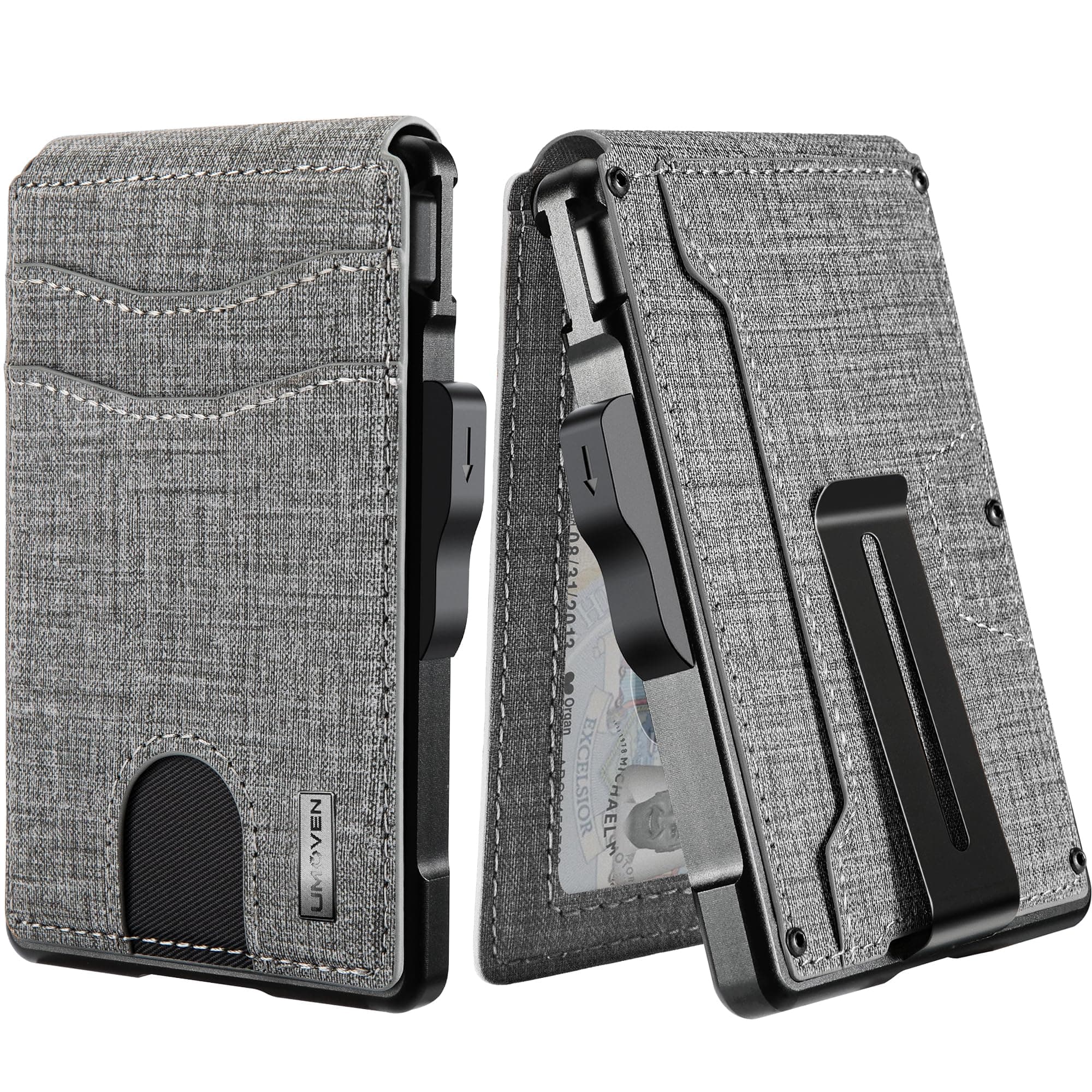 umoven Wallet for Men - with Money Clip Slim Leather Slots RFID Blocking Bifold Minimalist Wallet, Gray Fabric, Minimalist
