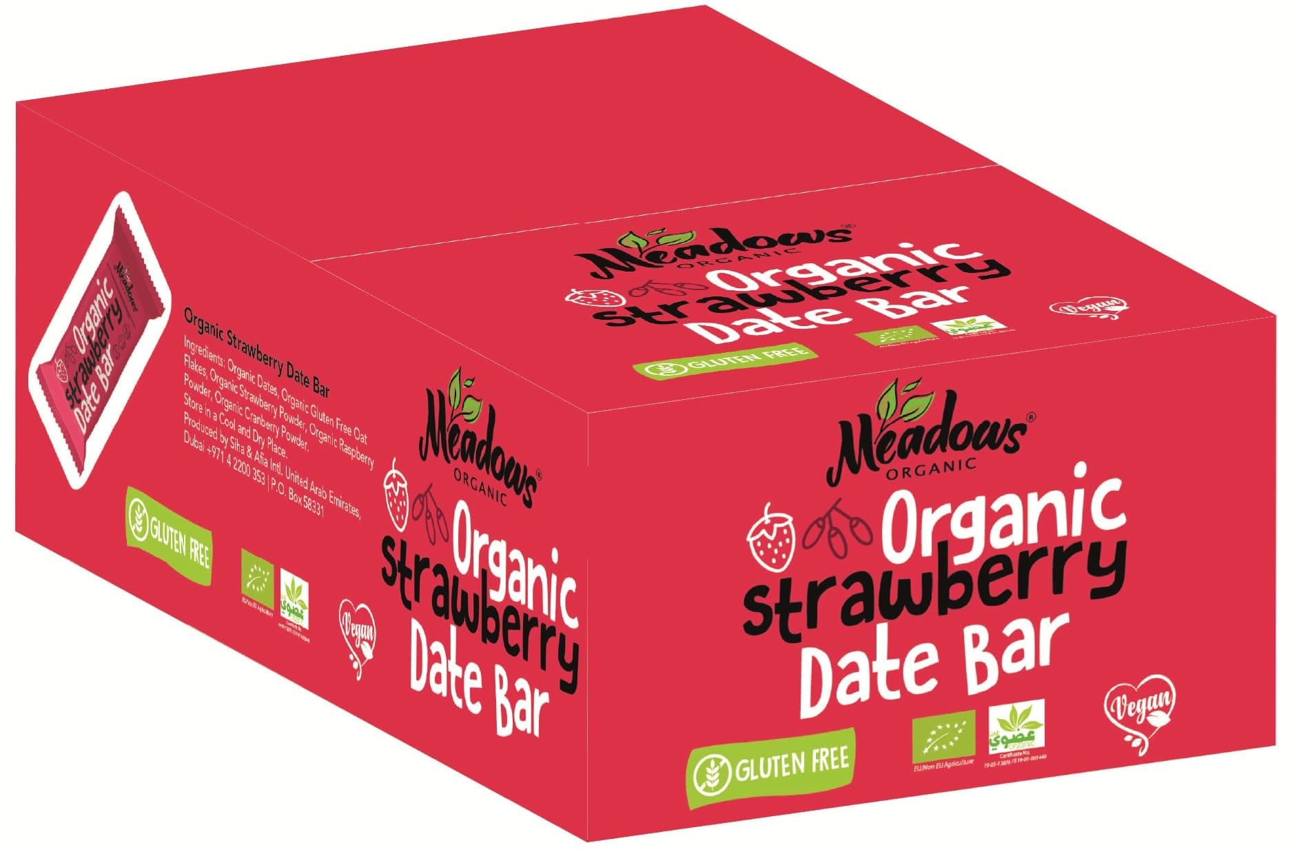 Gluten Free & Vegan Strawberry Date Bar 960g (Box of 24 Individually Wrapped Bars) - A Healthy Guilt-free Snacking Option With A Good Source of Fiber