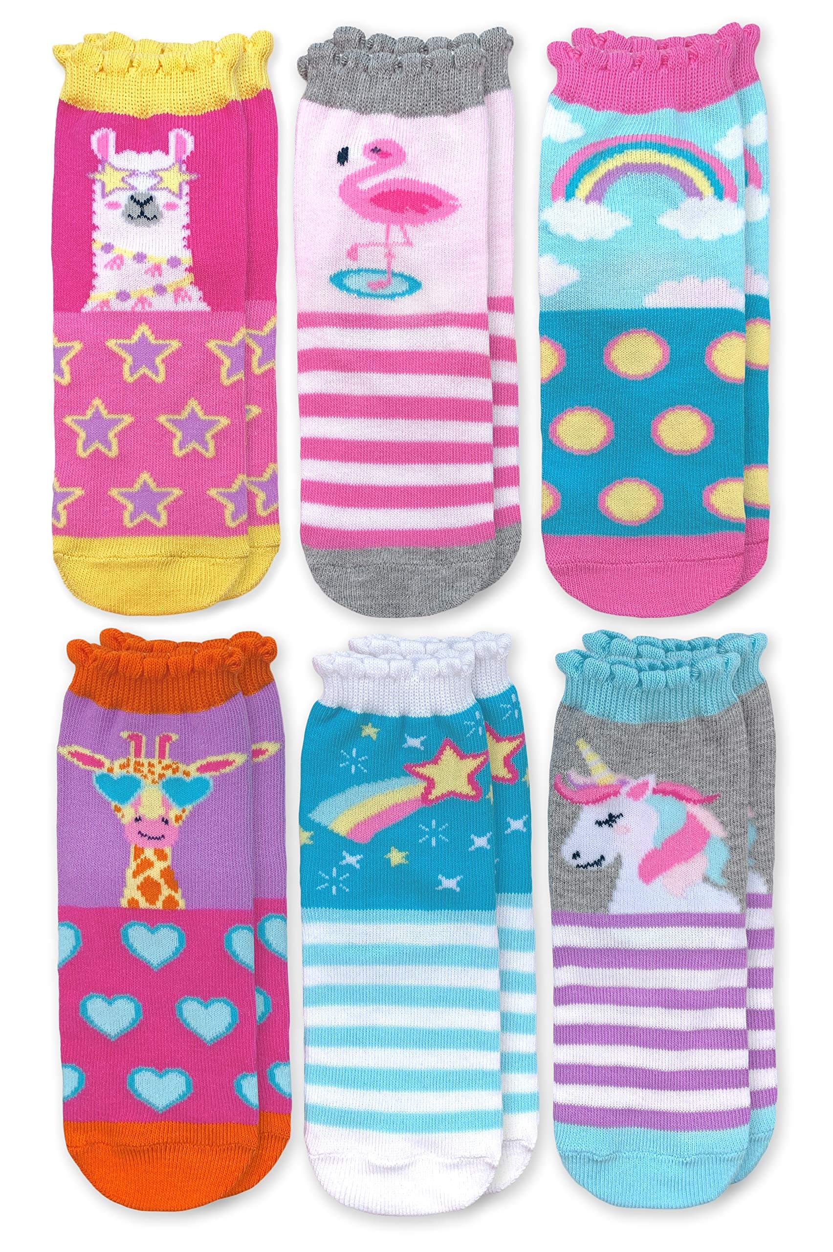 Girl's Unicorn Llama Giraffe Flamingo Novelty Pattern Crew Socks 6 Pack