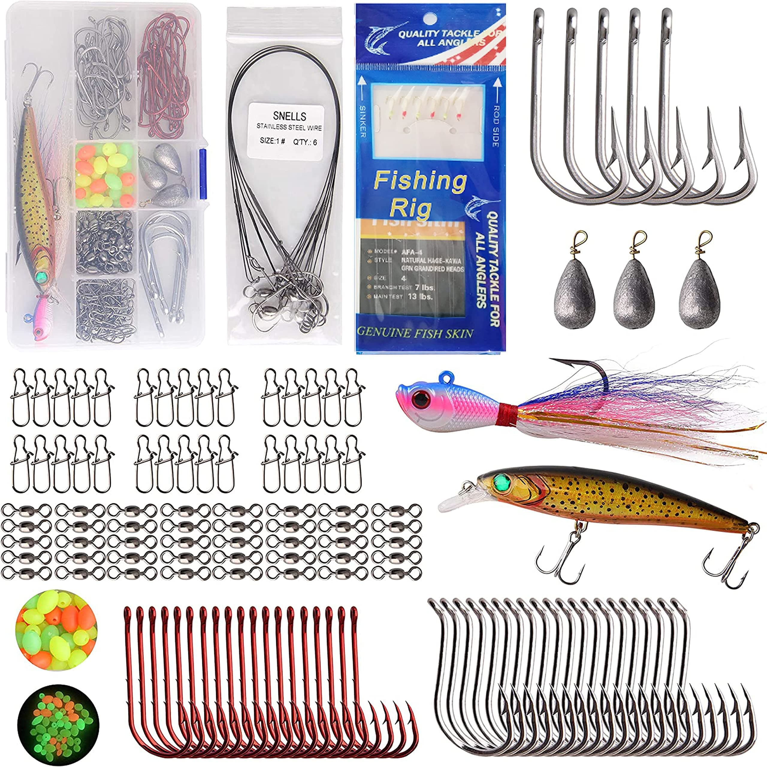 Saltwater Fishing Tackle Kit, Surf Fishing Gear Set Includes Saltwater Lures, Bait Rigs, Swivel, Hooks, Sinkers Weights, Wire Leaders Various Accessories