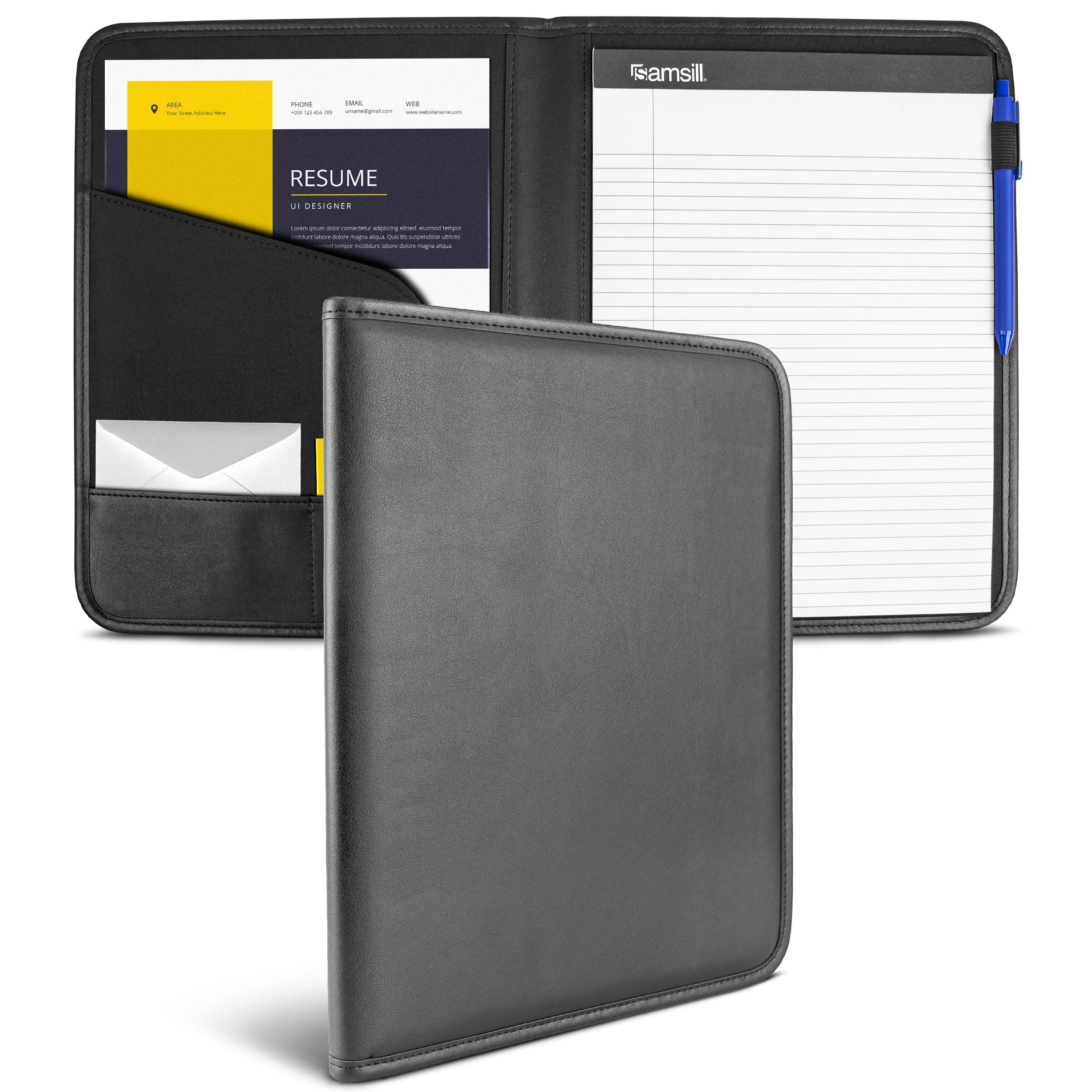 Samsill Professional Padfolio, Faux Leather Business Portfolio for Men and Women, with 8.5 x 11 Writing Pad, Black