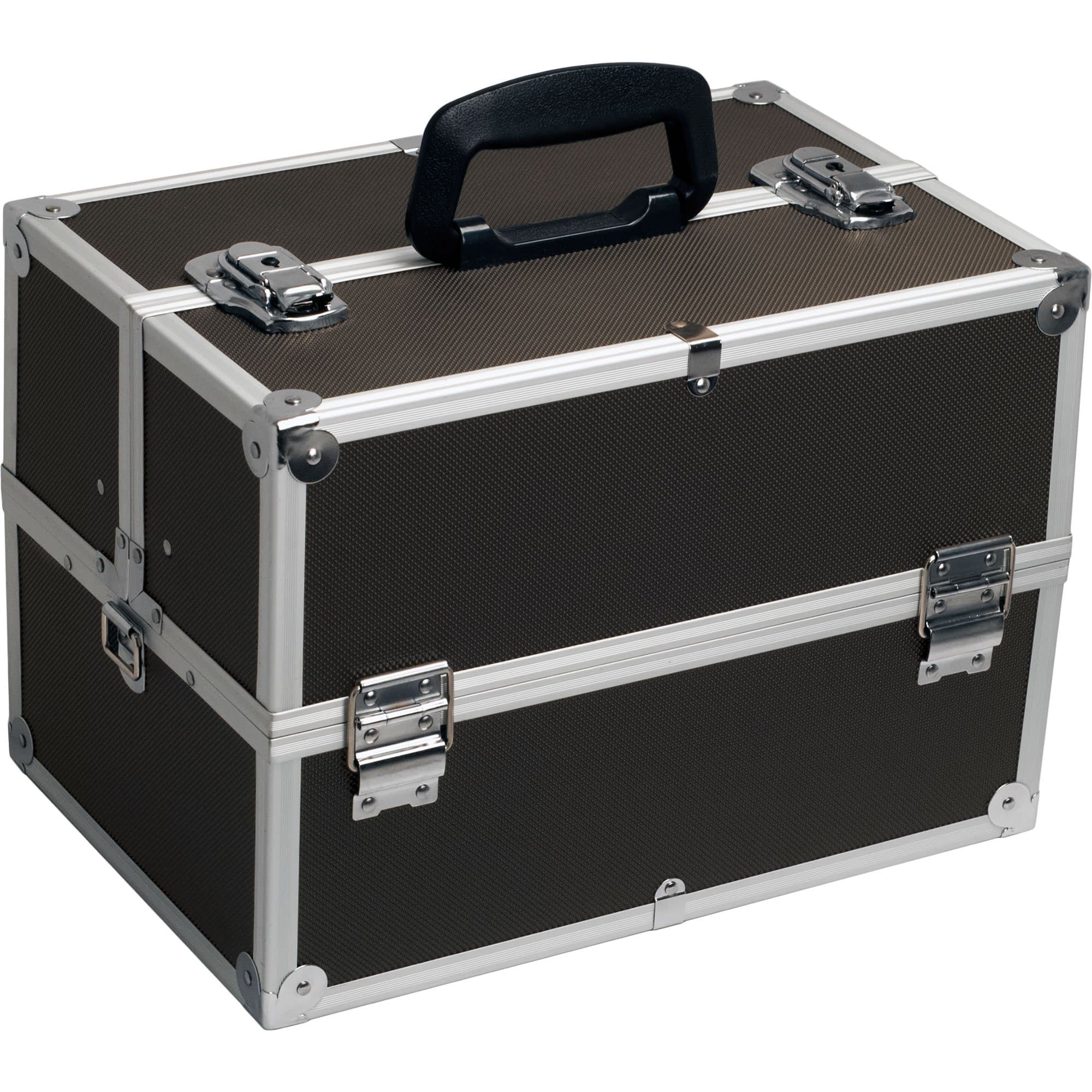 HIKER Makeup Case HK3501 Professional Artist Train, 4 Trays with Adjustable Dividers, Locking, Black Dot