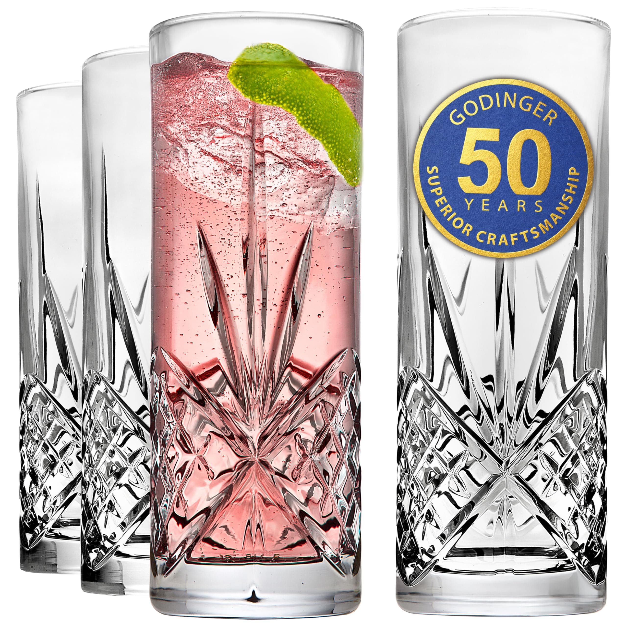 Tall Beverage Glasses Collins All Purpose - Dublin Collection, SET OF 4