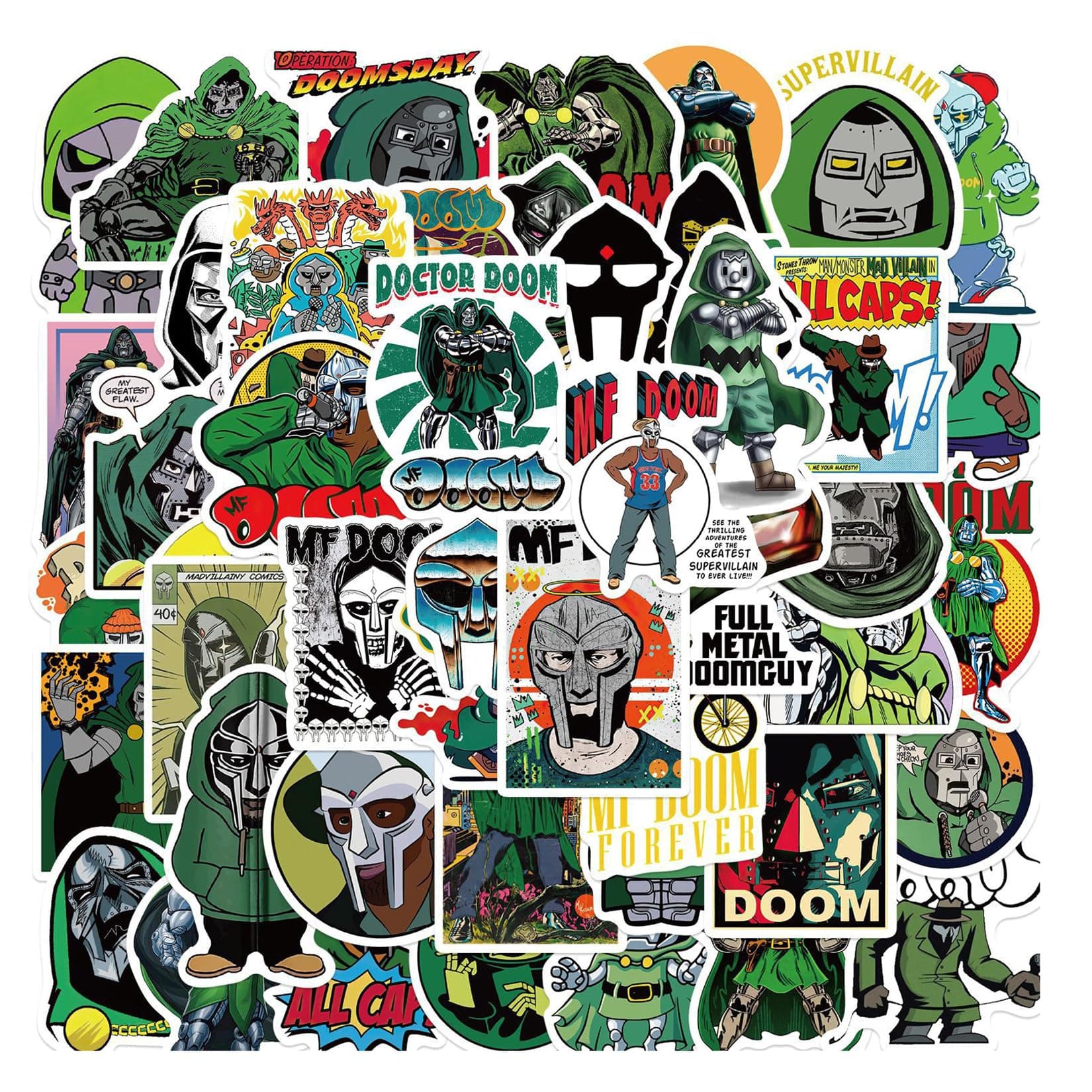 50Pcs Hip-Hop Singer MF Doom Themes Waterproof Stickers for Gifts Water Bottles Cup Laptop Bike Skateboard Luggage Box Vinyl Graffiti Patches BRJHSL