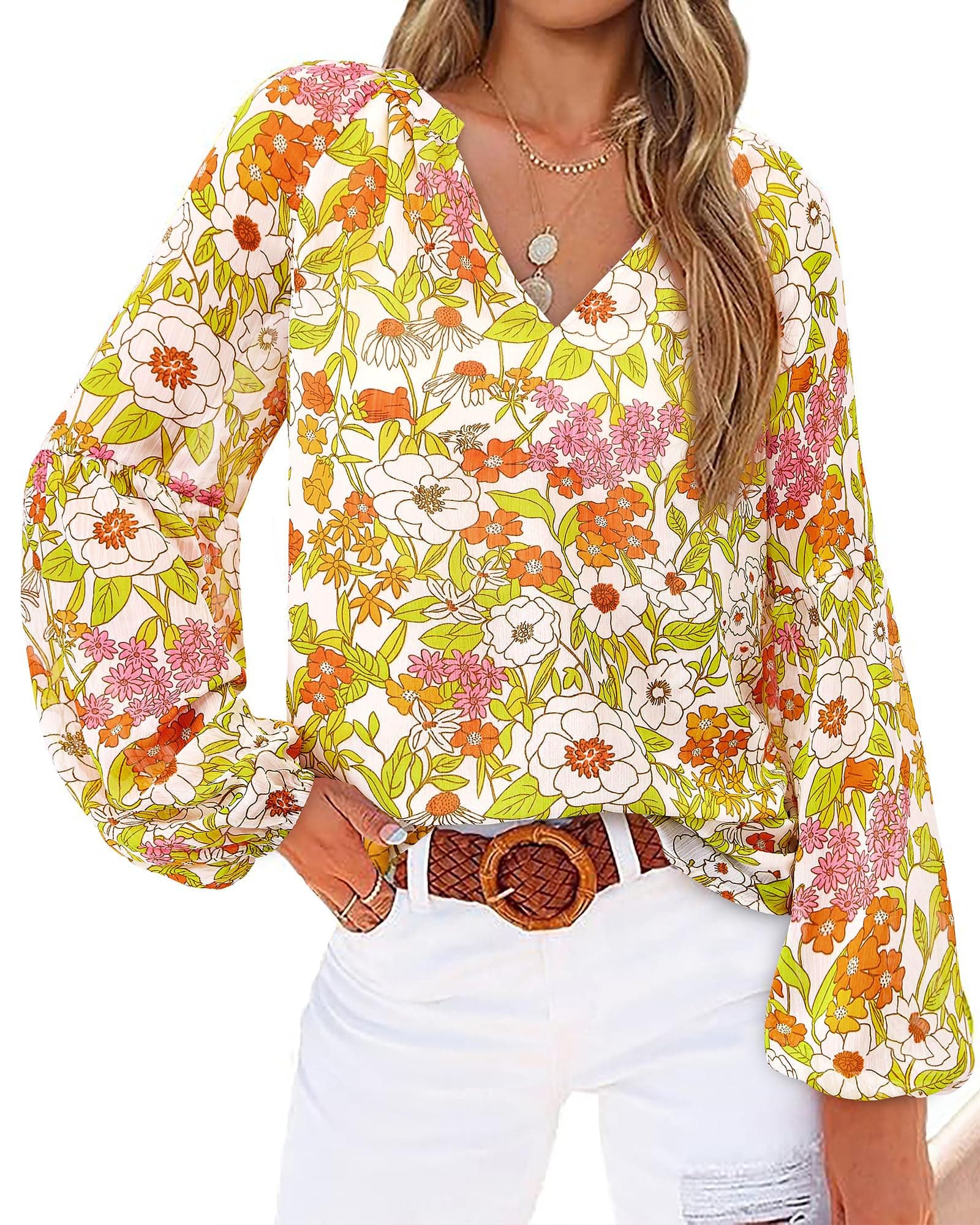Blouses for Women Dressy Casual Floral Summer Boho Tops V Neck Lightweight Long Sleeve Shirts Spring Clothes 2026