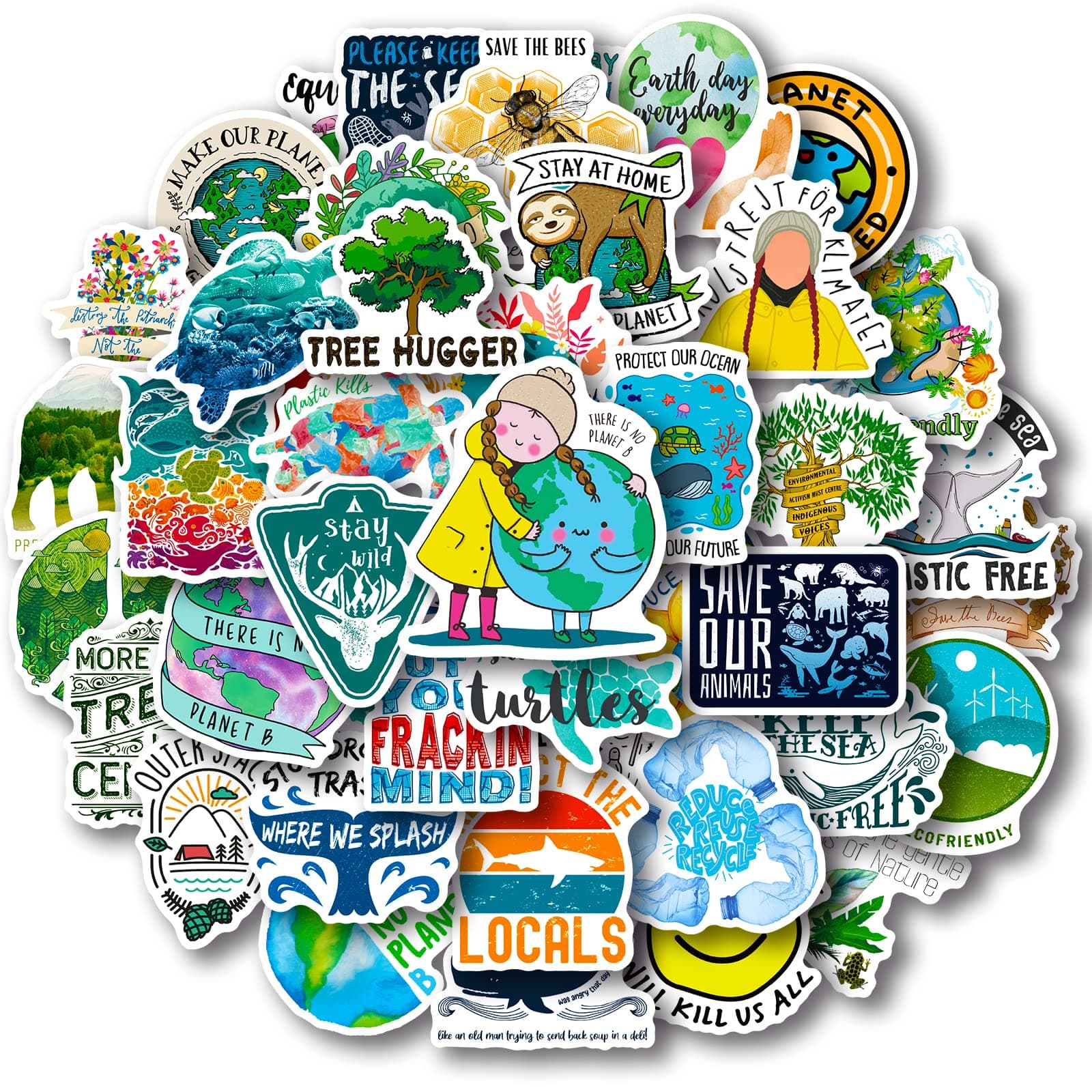 Nature Stickers,50 PCS Aesthetic Earth Waterproof Stickers,Vinyl Stickers for Water Bottle,Laptop,Phone,Skateboard Stickers for Teens Girls Kids, Green