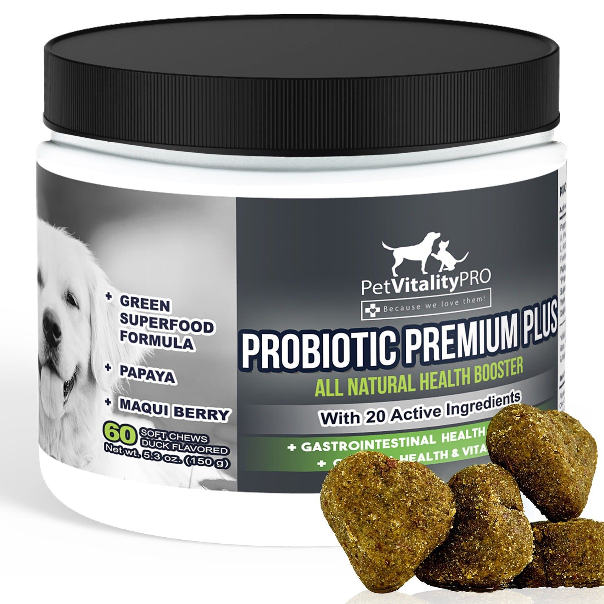 Probiotics for Dogs with Natural Digestive Enzymes ● 4 Bill CFUs/2 Soft Chews ● Dog Diarrhea Upset Stomach Yeast Gas Bad Breath Immunity Allergies Skin Itching Hot Spots ● 60 Count