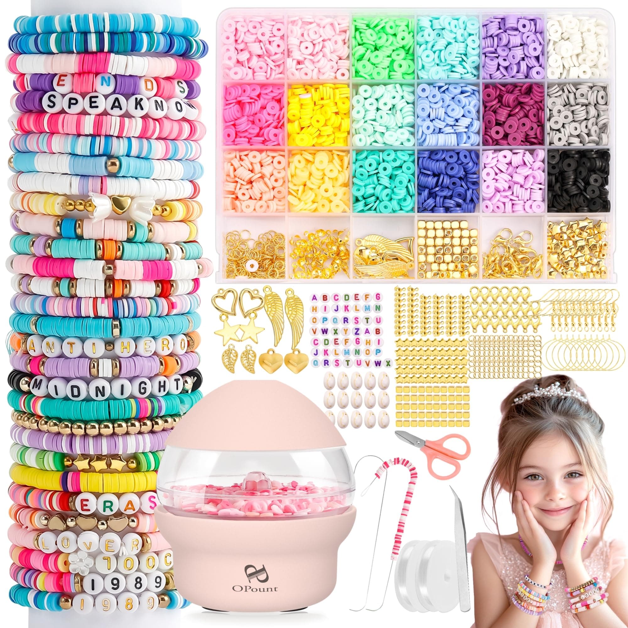 PP OPOUNTPP OPOUNT Electric Bead Spinner, Clay Beads Spinner with 4419 PCS Clay Beads Set for Jewelry Making, Friendship Bracelet Making Kit, DIY Bracelets and Necklaces