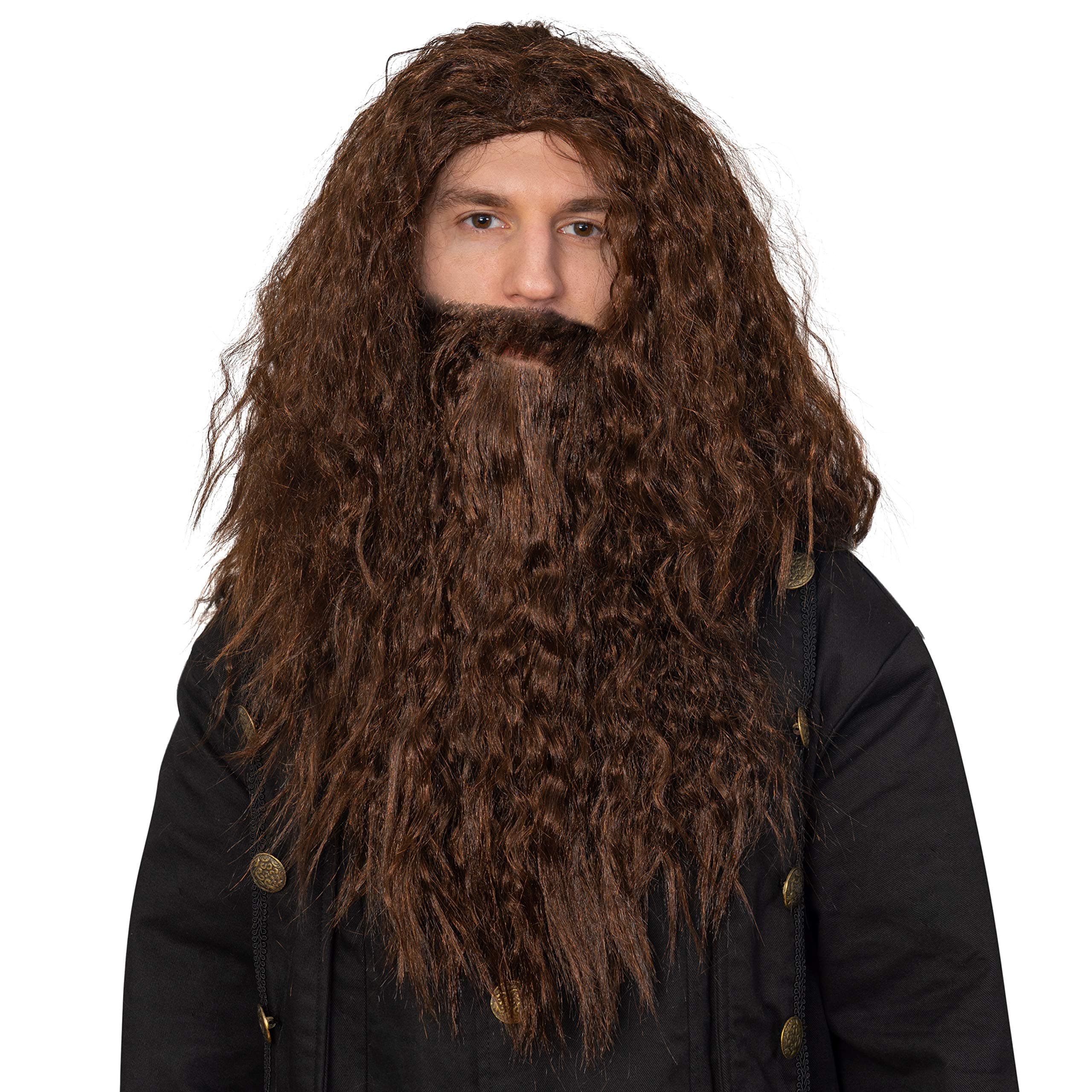 Brown Wig and Beard - Brown Wavy Biblical Costume Accessories Hair Wig and Beard Set for Adults and Kids