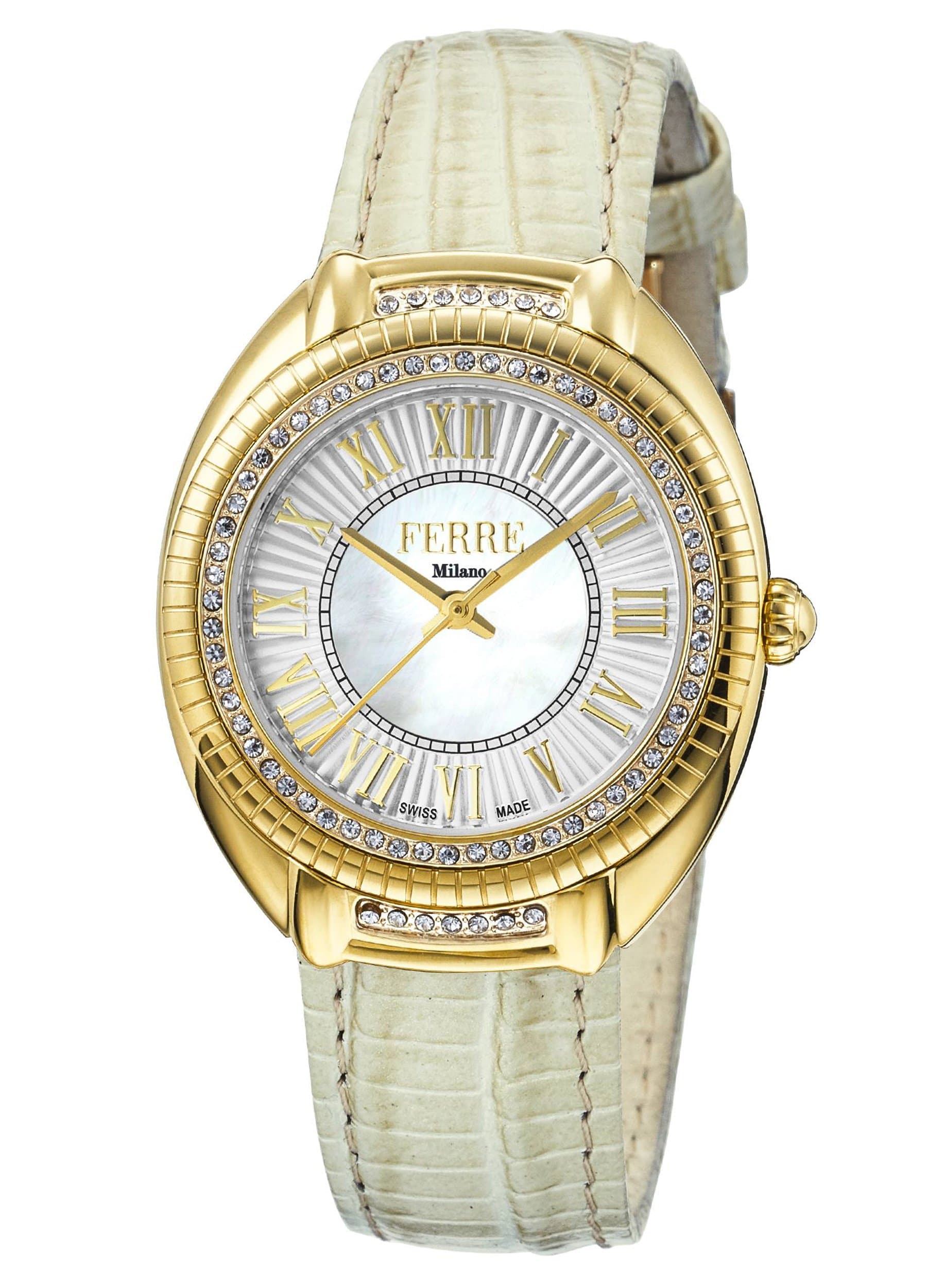 Ferre Milano Women's FM1L073L0031 Silver Dial With Bone Leather Calfskin Band Watch.