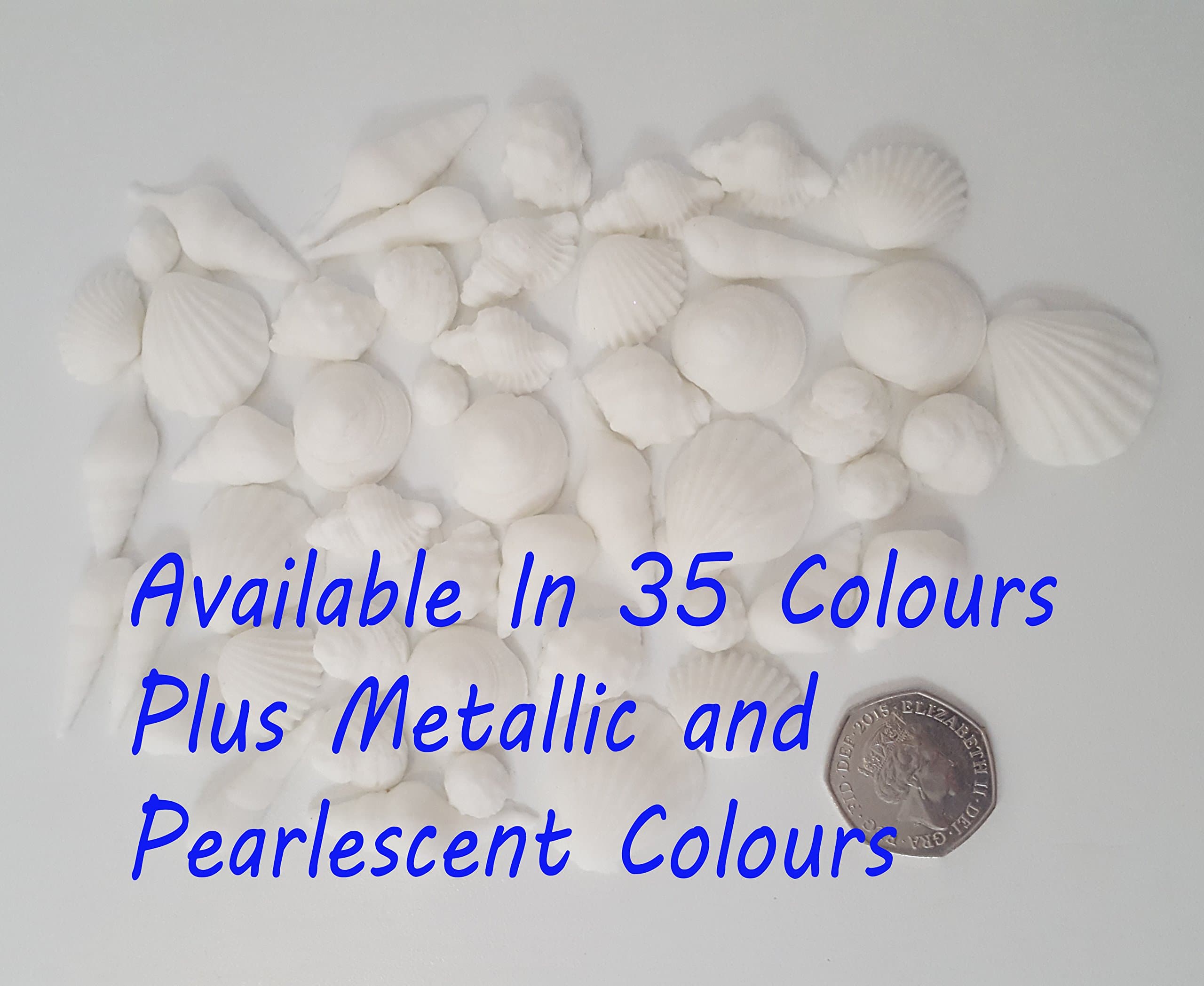 50 Edible Shells cupcake cake toppers decorations christening wedding (Blue Bell)