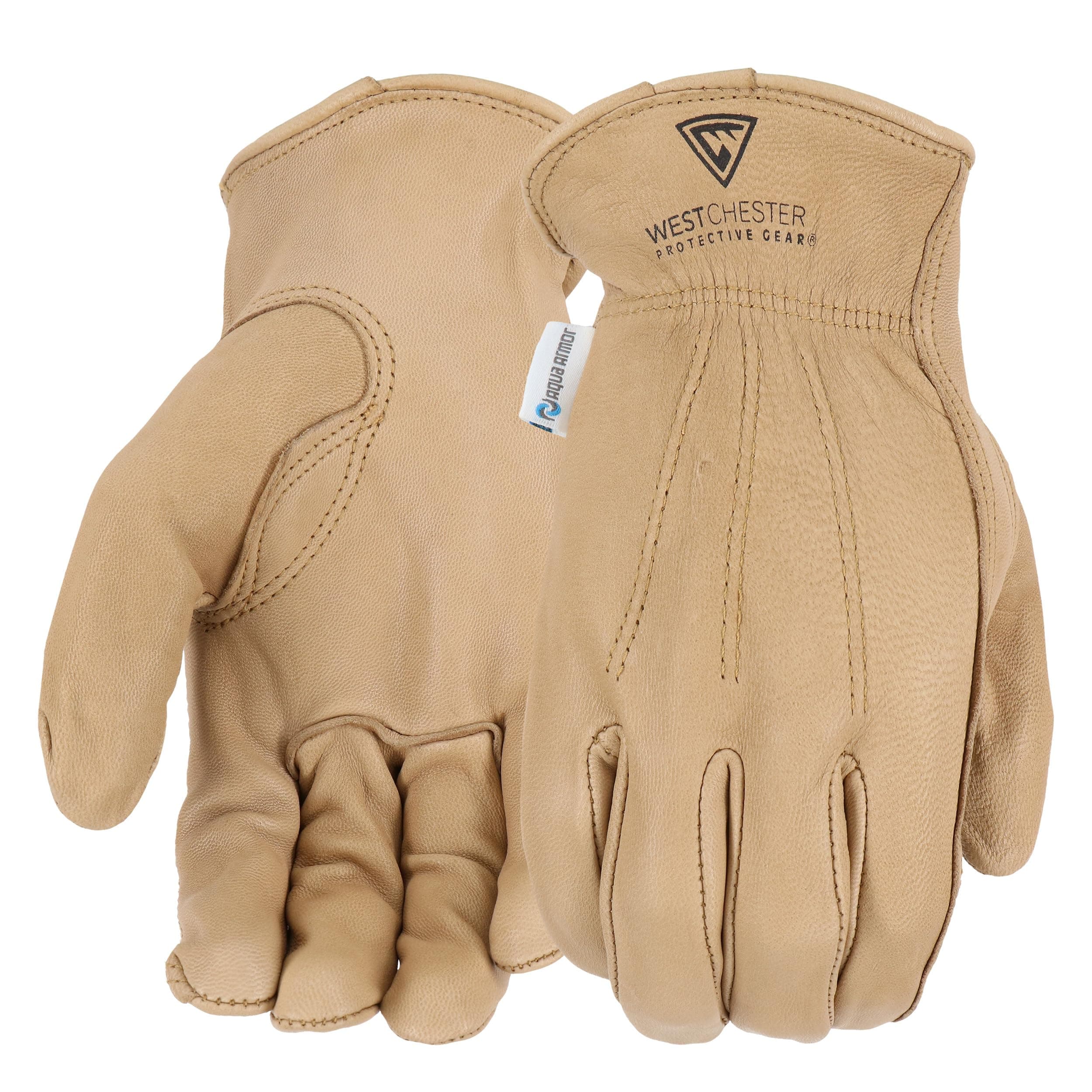 West Chester Women's Aqua Armor Goat Leather Driver Work Gloves, Water Resistant, Abrasion Resistant, Brown, Small/Medium, (84005-WSM)