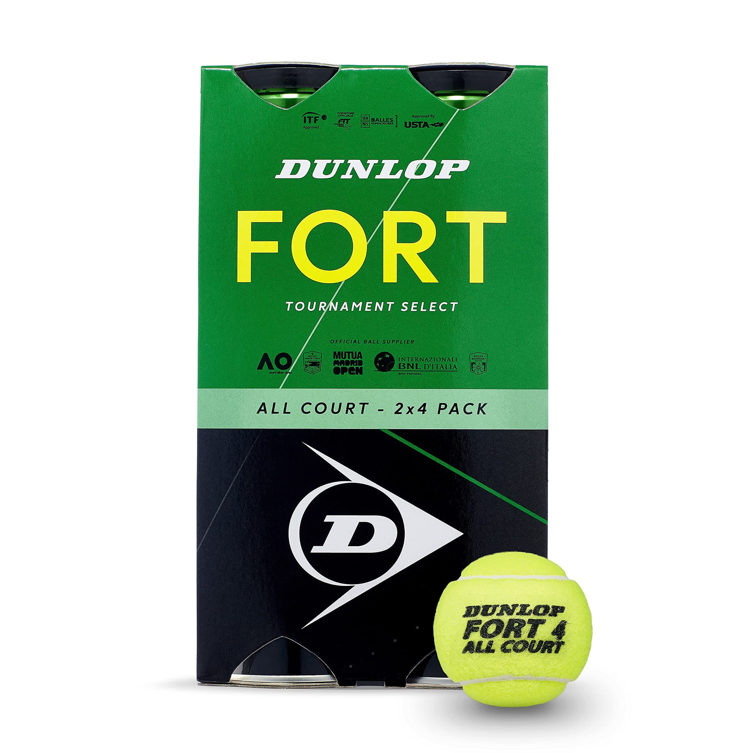 Dunlop Tennis Ball Fort All Court TS - for Clay, Hard Court and Grass (2 x 4 Tin Cartonette)