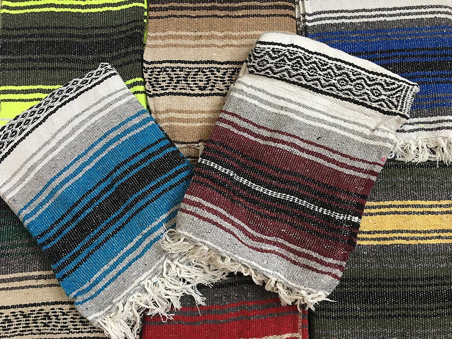 MEXIMART Yoga Blanket Hand Woven Authentic Mexican Falsa in Assorted Random Color (6'X4')