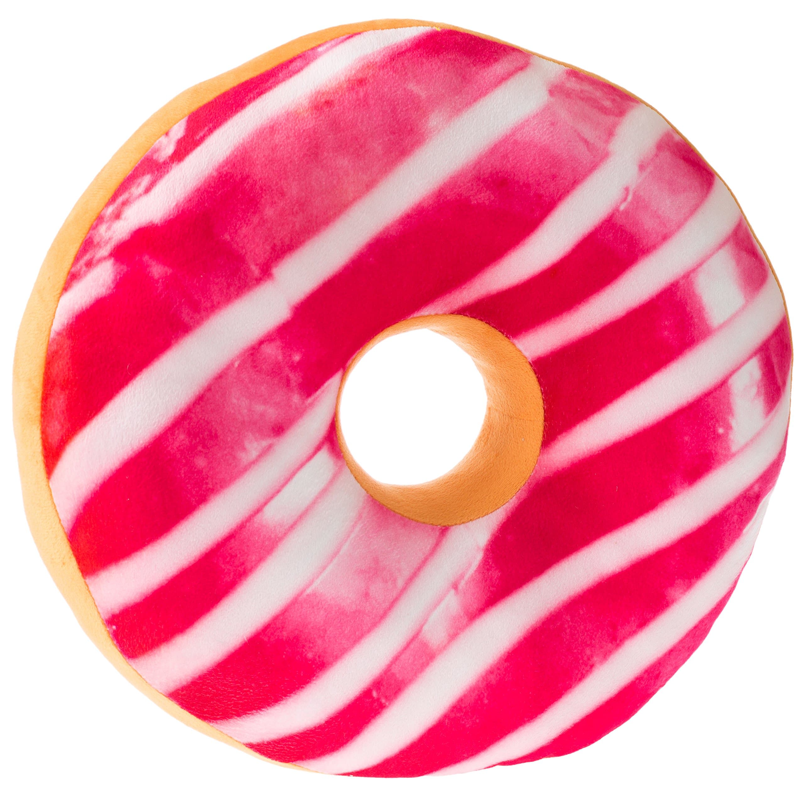 Donut Cushion - Size 35cm - Pink Stripe Doughnut Pillow - Replicushion Co.