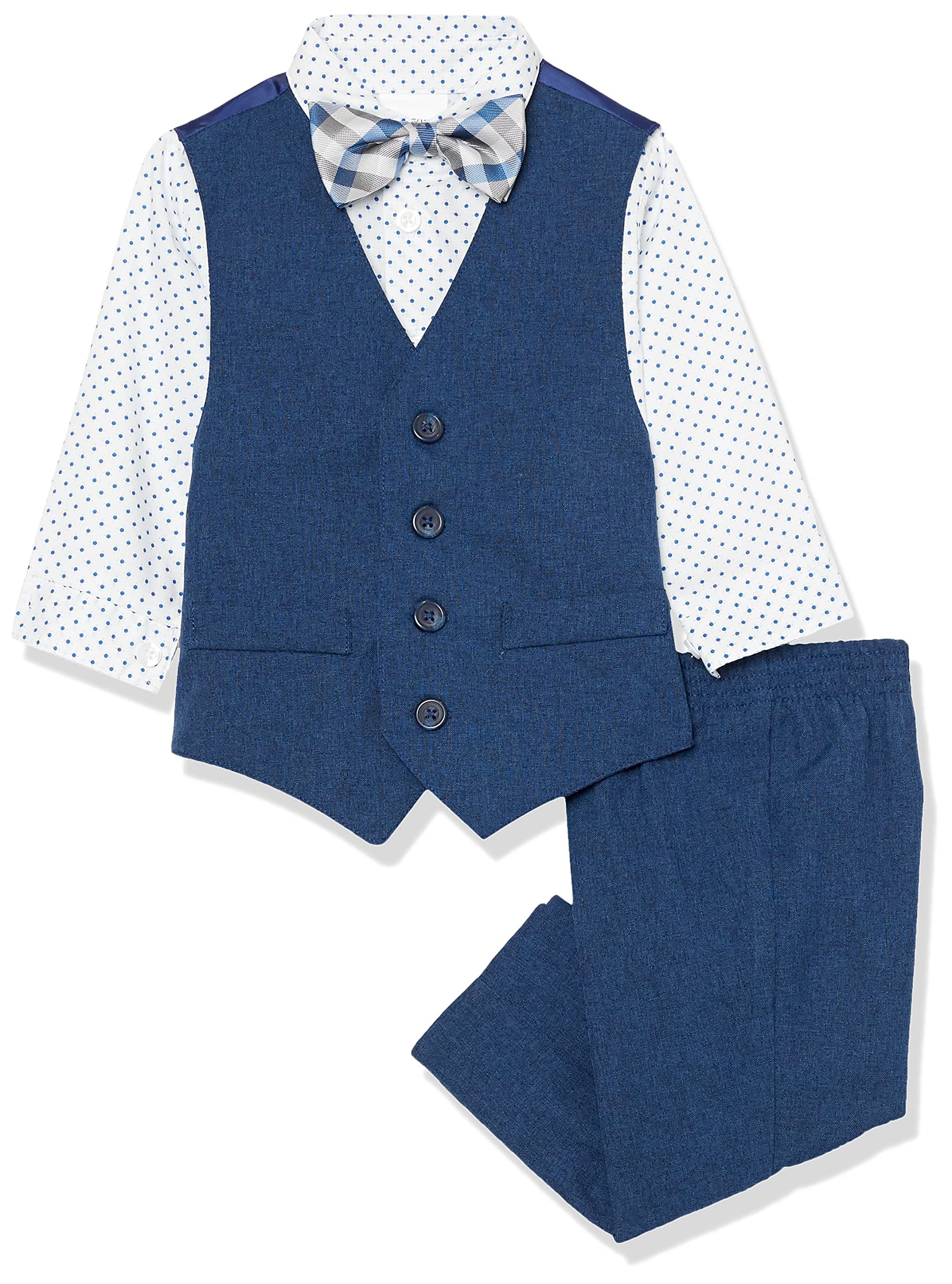 Baby-Boys 4-Piece Formal Dress Up Vest Set, Vest, Pants, Collared Dress Shirt, and Tie