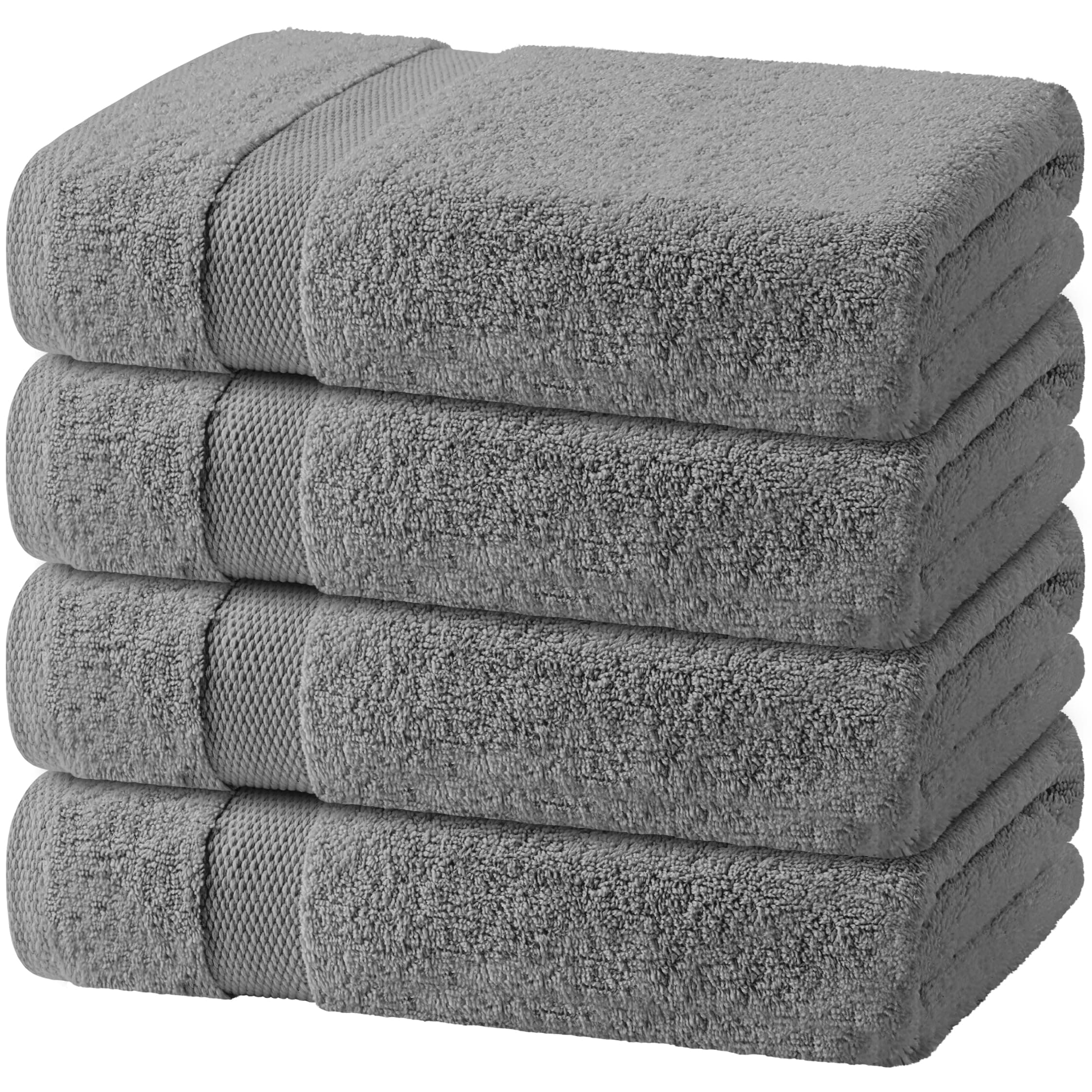 White Classic Light Gray Bath Towels 27x54 Inch, Cotton Towel Set for Bathroom, Hotel, Gym, Spa, Soft Extra Absorbent Quick Dry 4 Pack