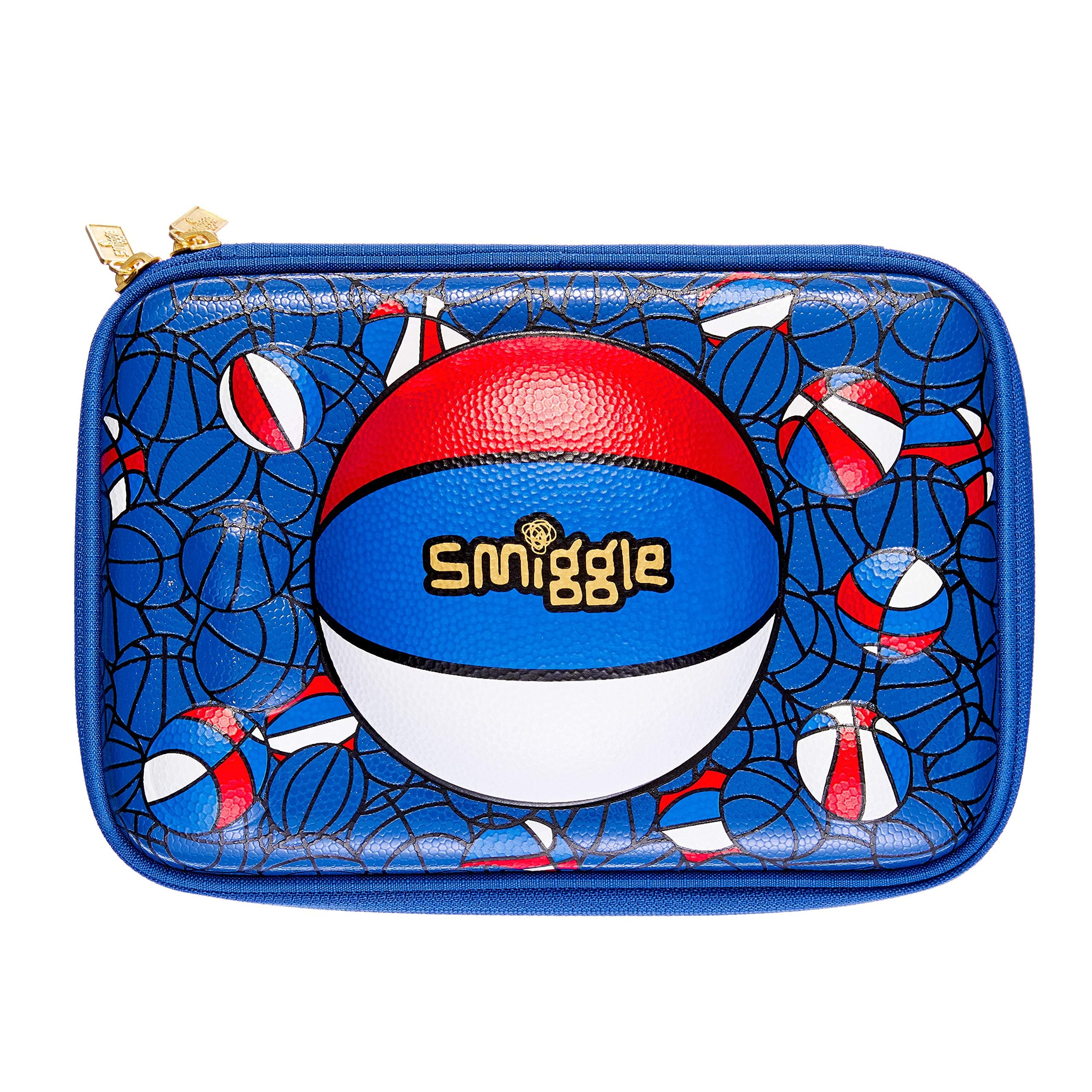 Smiggle Bball Hardtop Pencil Case, Basketball Print Blue Theme for Boys