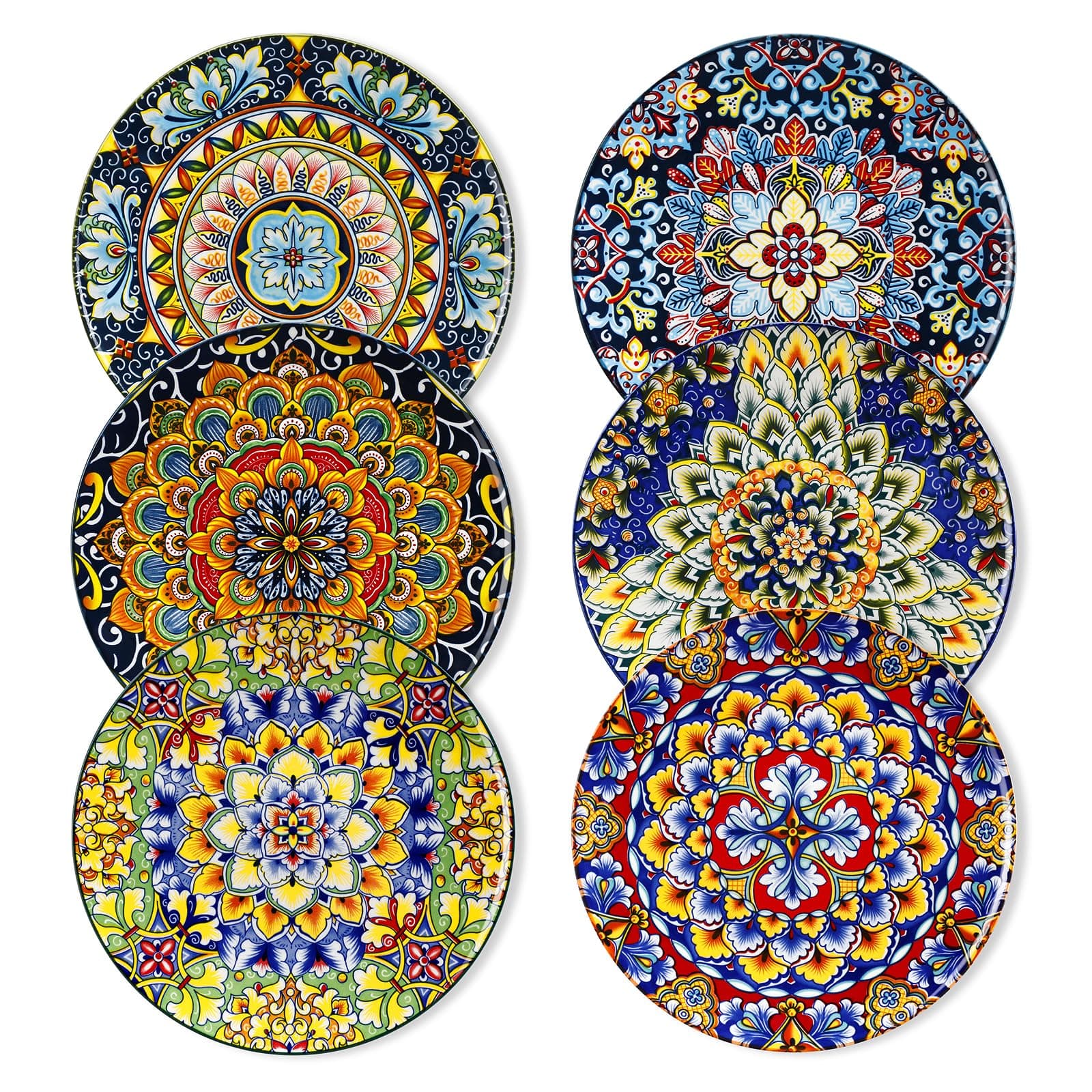 vancasso Salad Plates Set of 6, 8.5 Inch Ceramic Dessert Plate, Small Dinner Plate Set, Microwave, Oven and Dishwasher Safe, Colorful Bohemian Style Dishes for Kitchen.