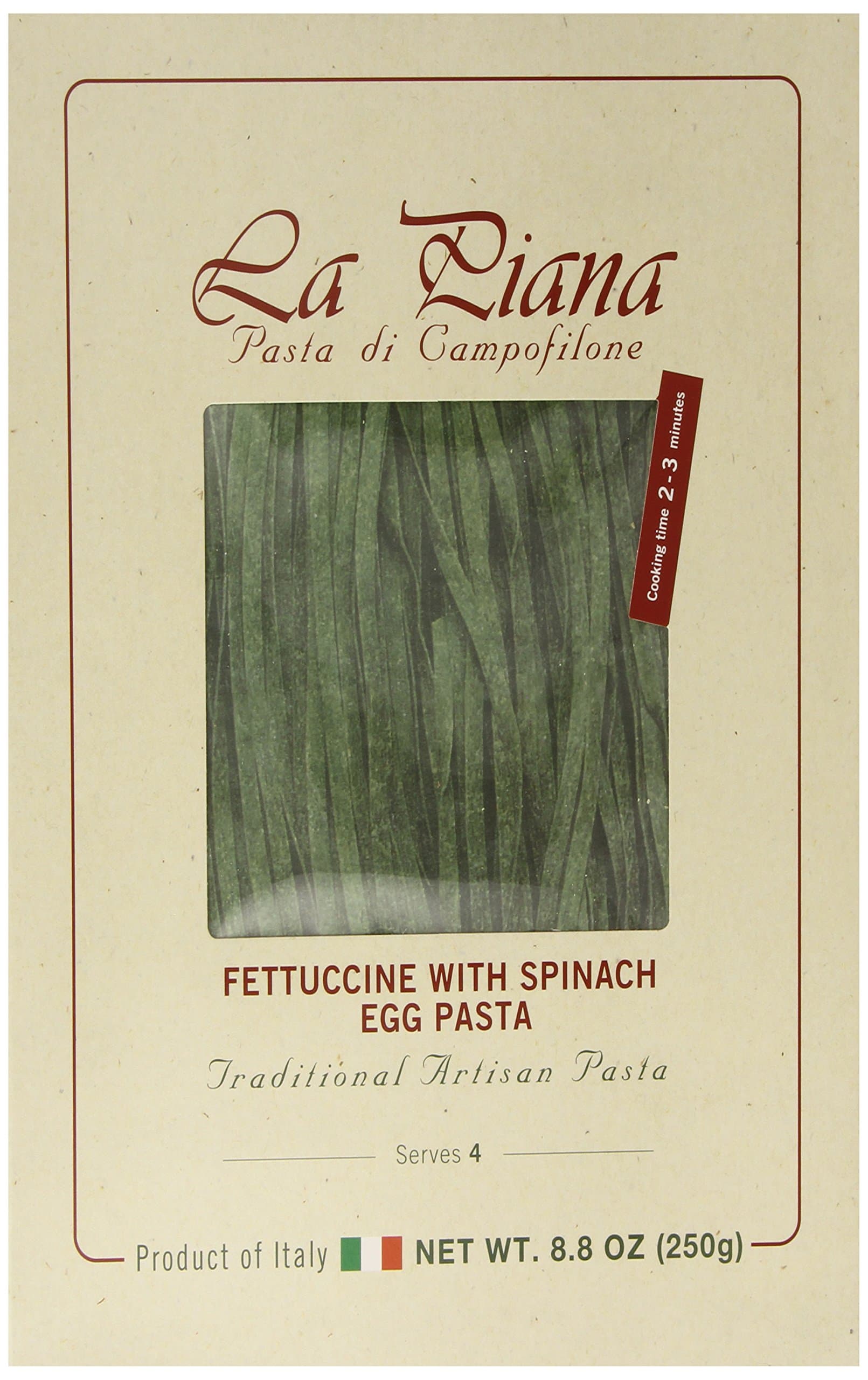 La Campofilone Spinach Fettuccine Egg Pasta, 8.8-Ounce Box (Pack of 2)
